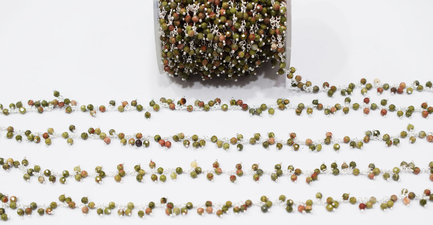 Unakite Faceted Round Shape Angoori Cluster Chain , 3 mm , RB-6687