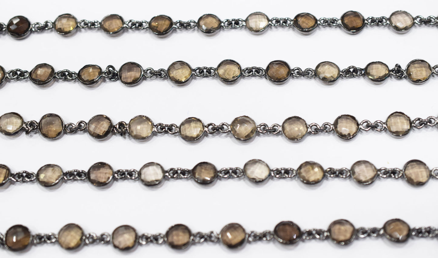 Smoky Quartz Faceted Coin Shape Connector Chain , 9 mm , RB-6689