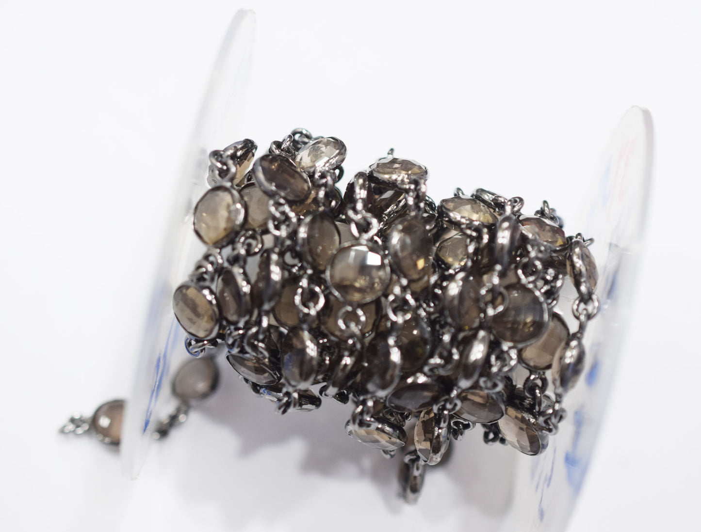 Smoky Quartz Faceted Coin Shape Connector Chain , 9 mm , RB-6689