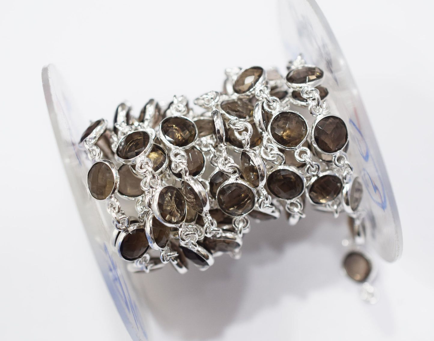 Smoky Quartz Faceted Coin Shape Connector Chain , 9 mm , RB-6689