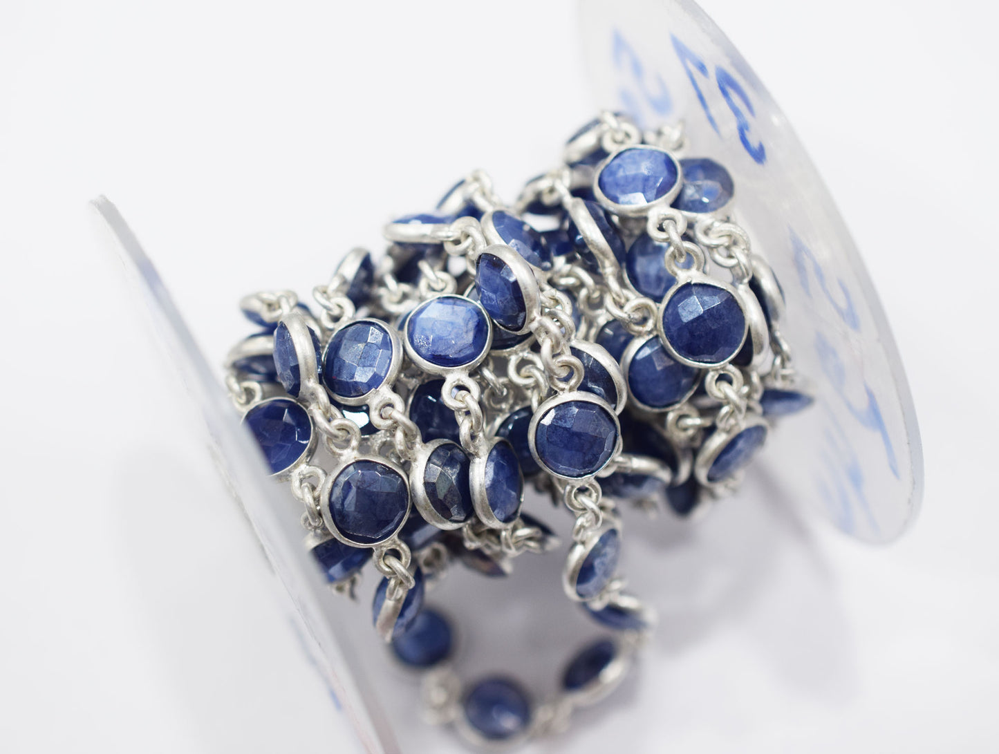 Sapphire Coated Moonstone Faceted Coin Shape Connector Chain , 9 mm , RB-6691