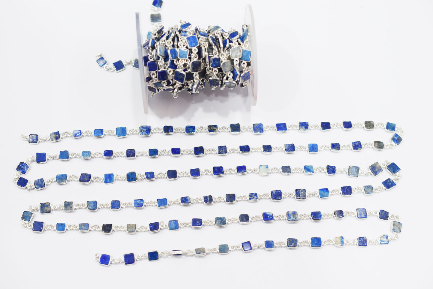 Lapis Lazuli Smooth Flat Square Shape Connector Chain , 6 - 7 mm , RB-6692