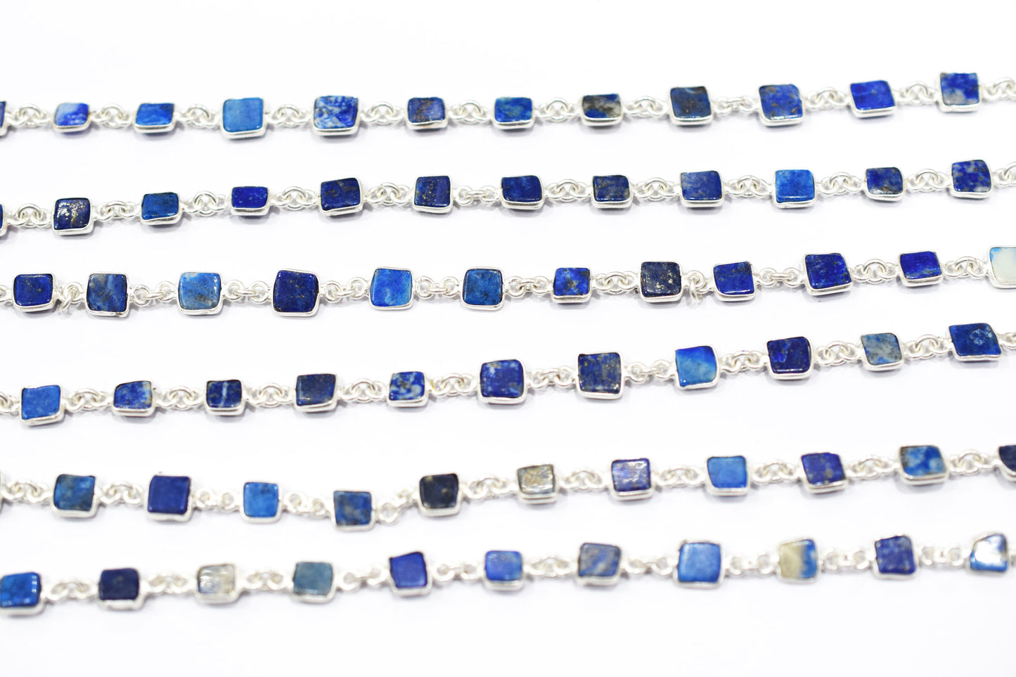 Lapis Lazuli Smooth Flat Square Shape Connector Chain , 6 - 7 mm , RB-6692