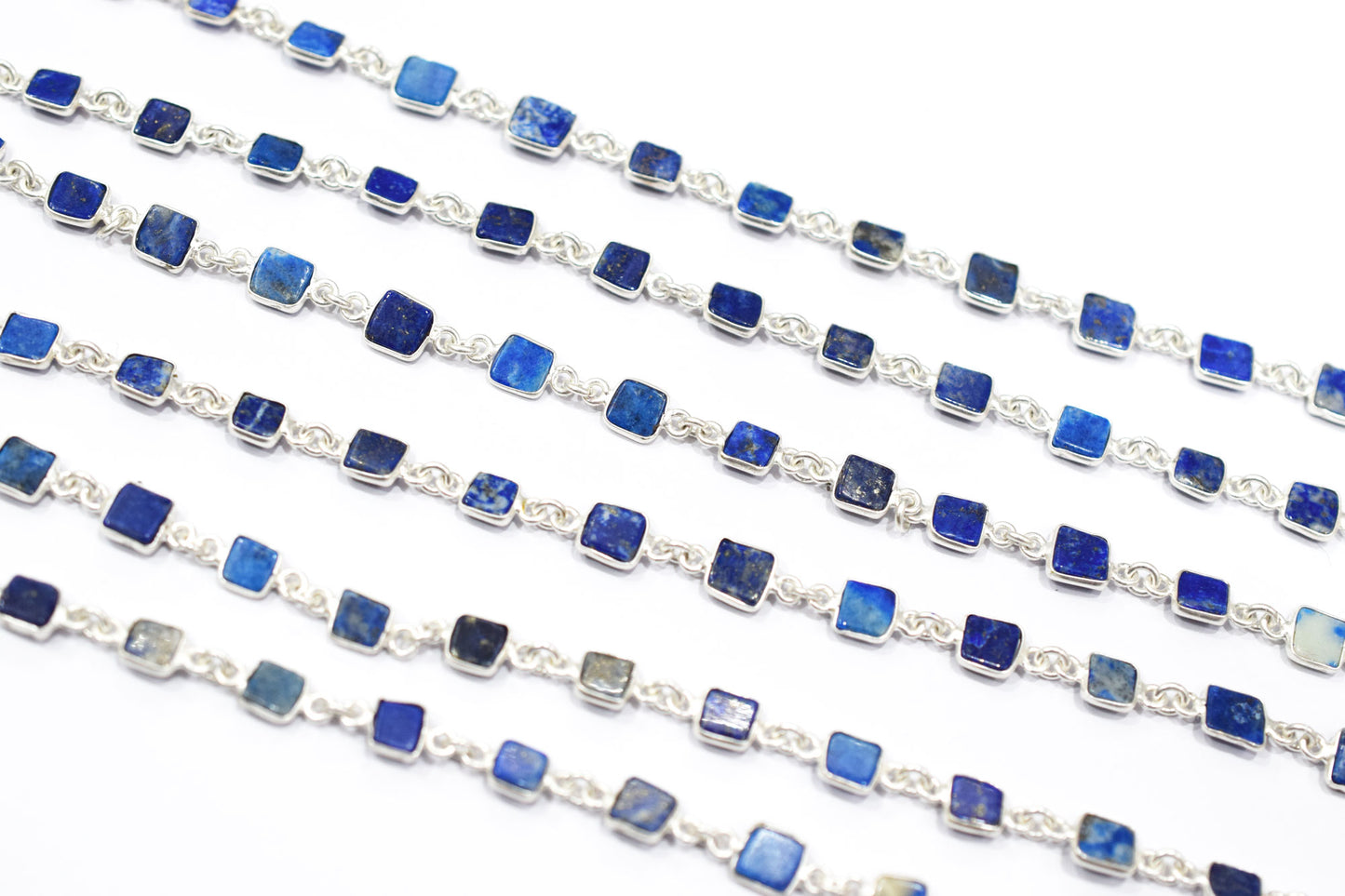 Lapis Lazuli Smooth Flat Square Shape Connector Chain , 6 - 7 mm , RB-6692