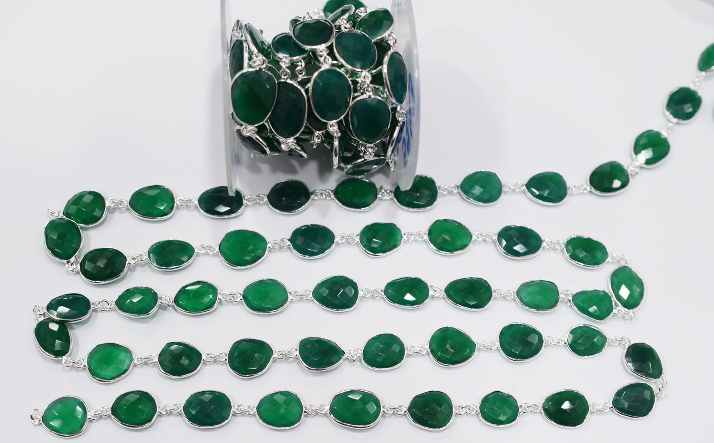 Green Onyx Faceted Slice Shape Connector Chain , 13x16 - 14x20 mm , RB-6693