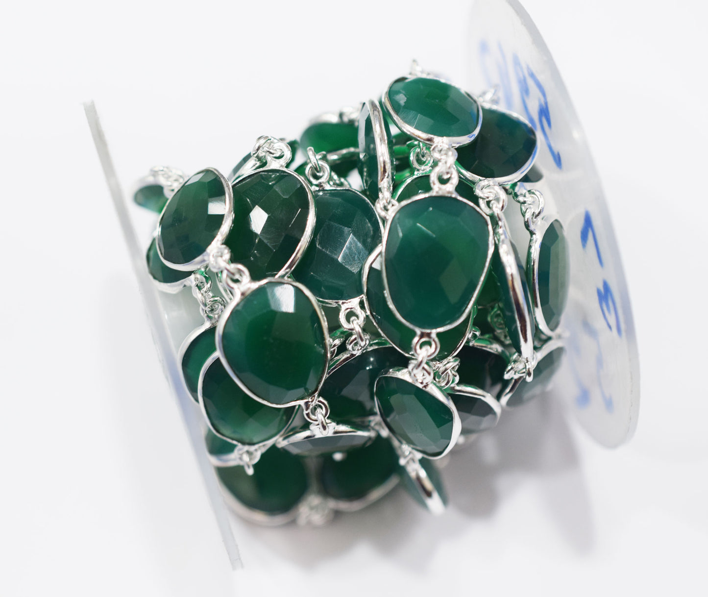 Green Onyx Faceted Slice Shape Connector Chain , 13x16 - 14x20 mm , RB-6693