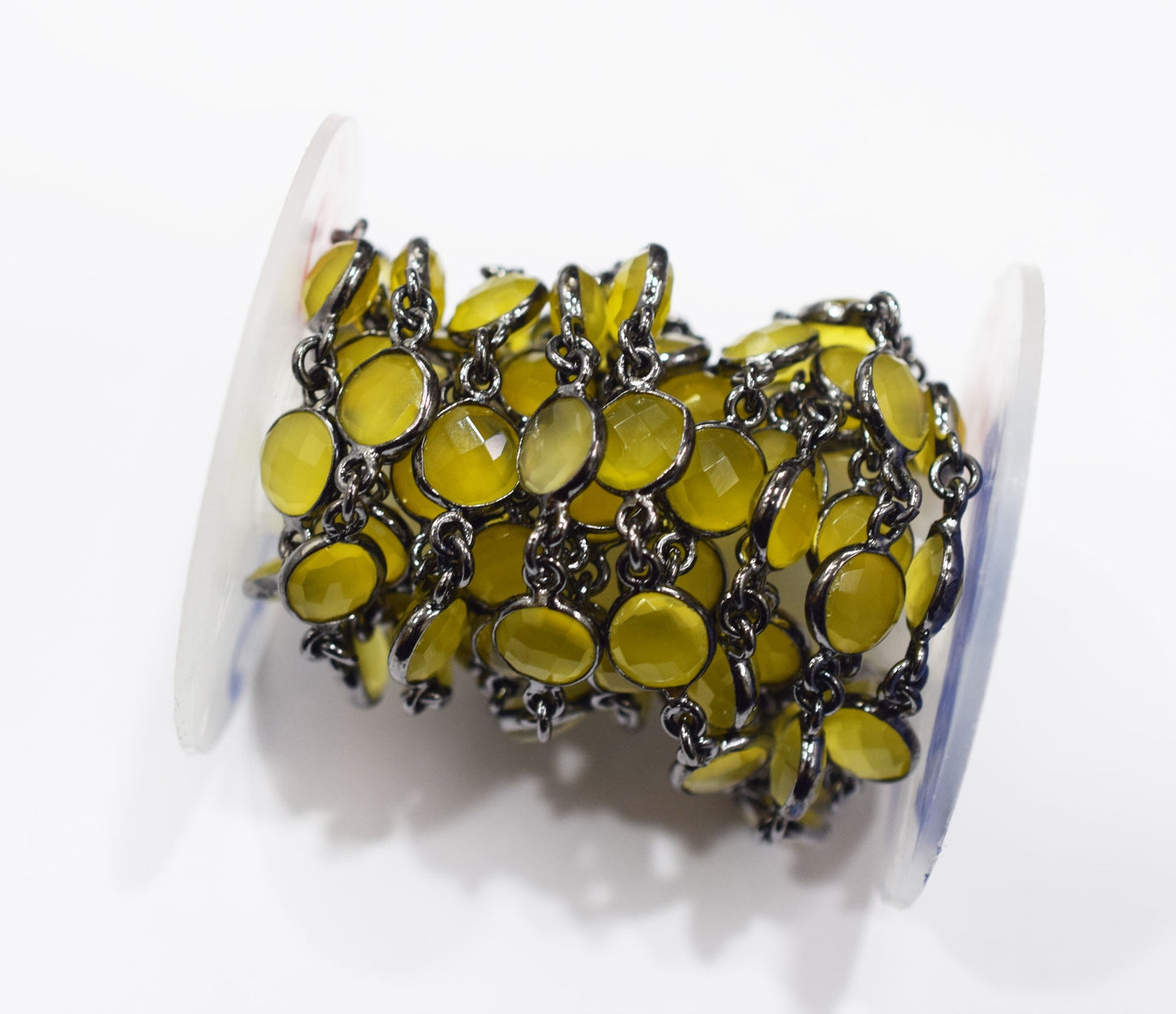 Yellow Chalcedony Faceted Coin Shape Connector Chain , 9 mm , RB-6694