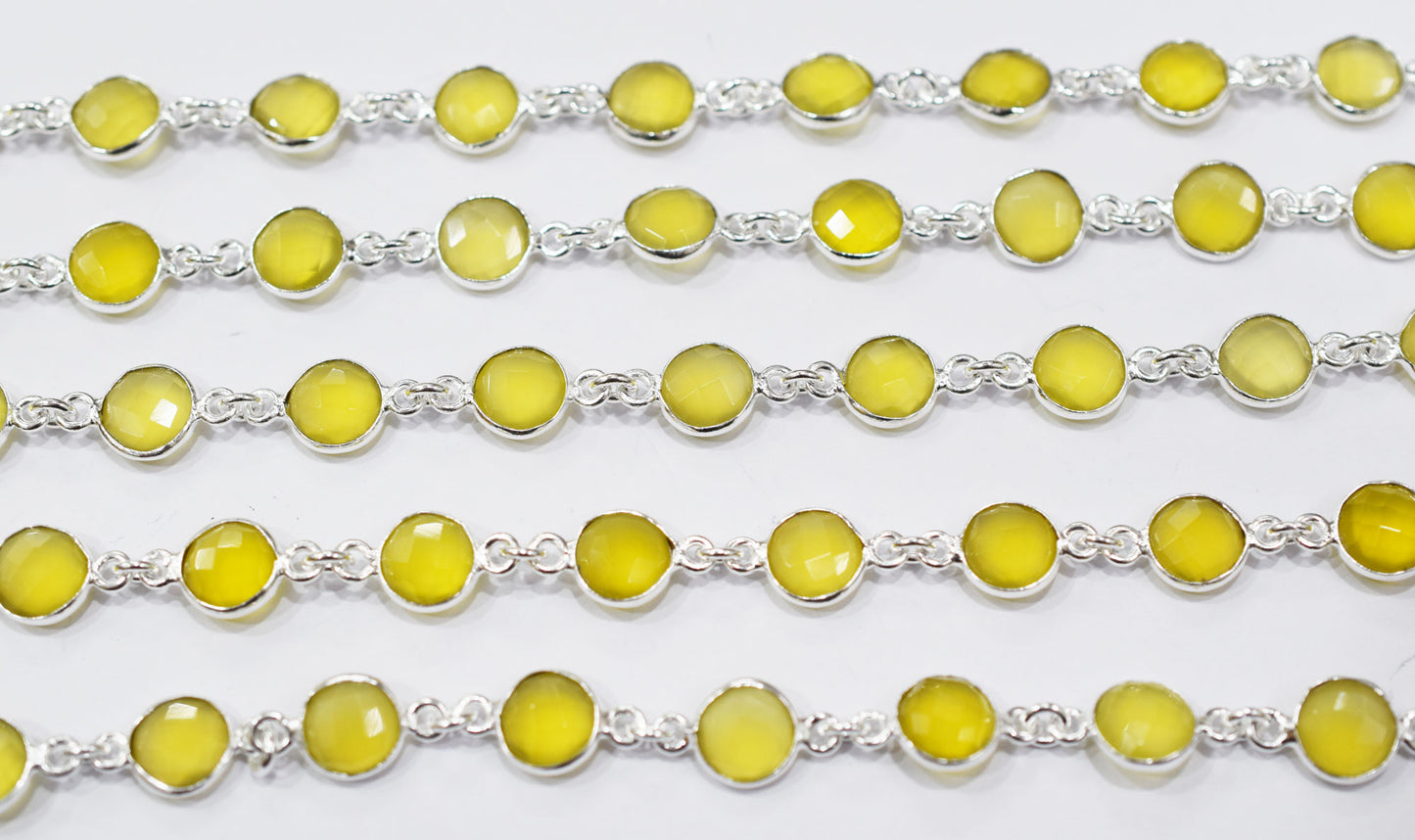 Yellow Chalcedony Faceted Coin Shape Connector Chain , 9 mm , RB-6694