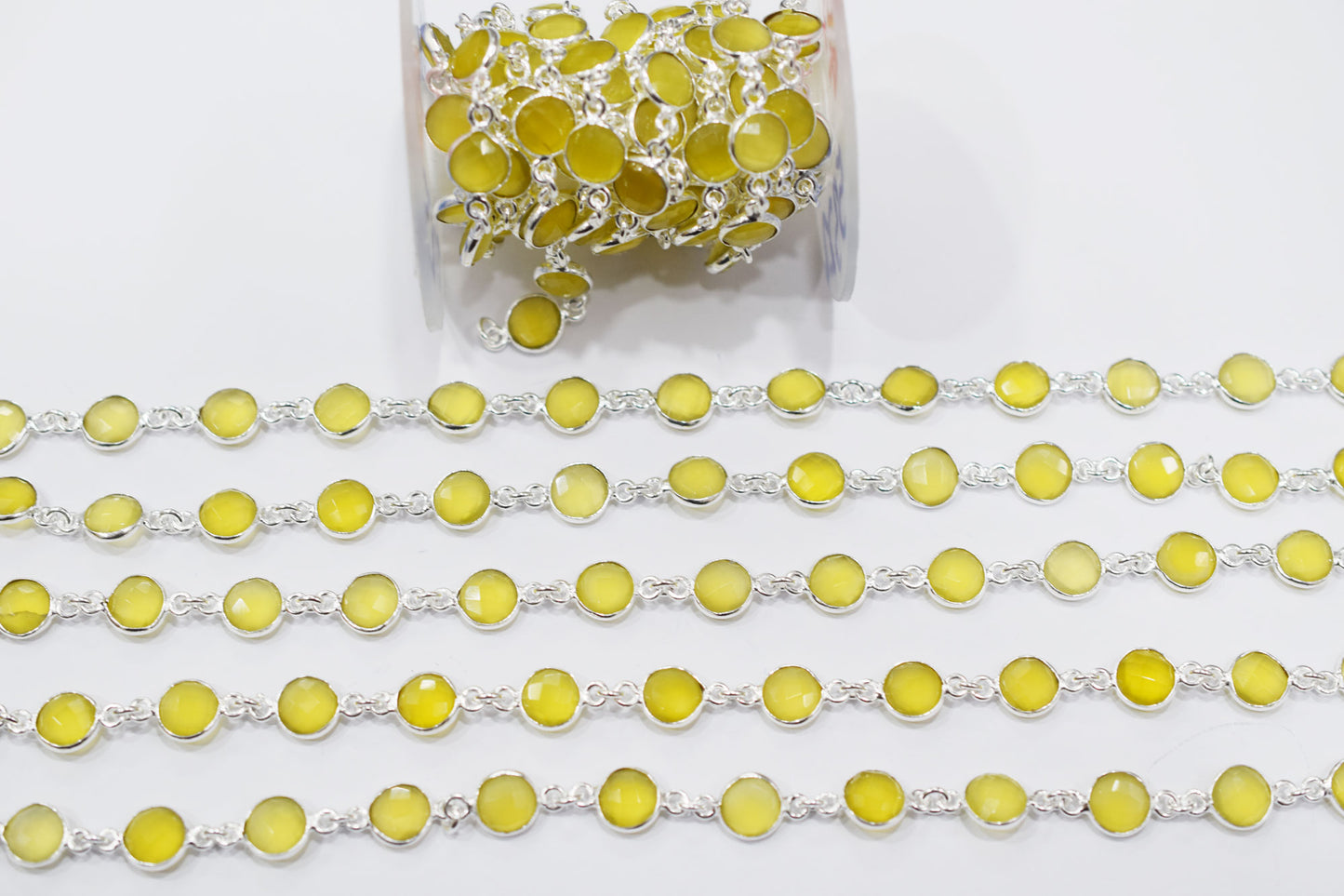 Yellow Chalcedony Faceted Coin Shape Connector Chain , 9 mm , RB-6694