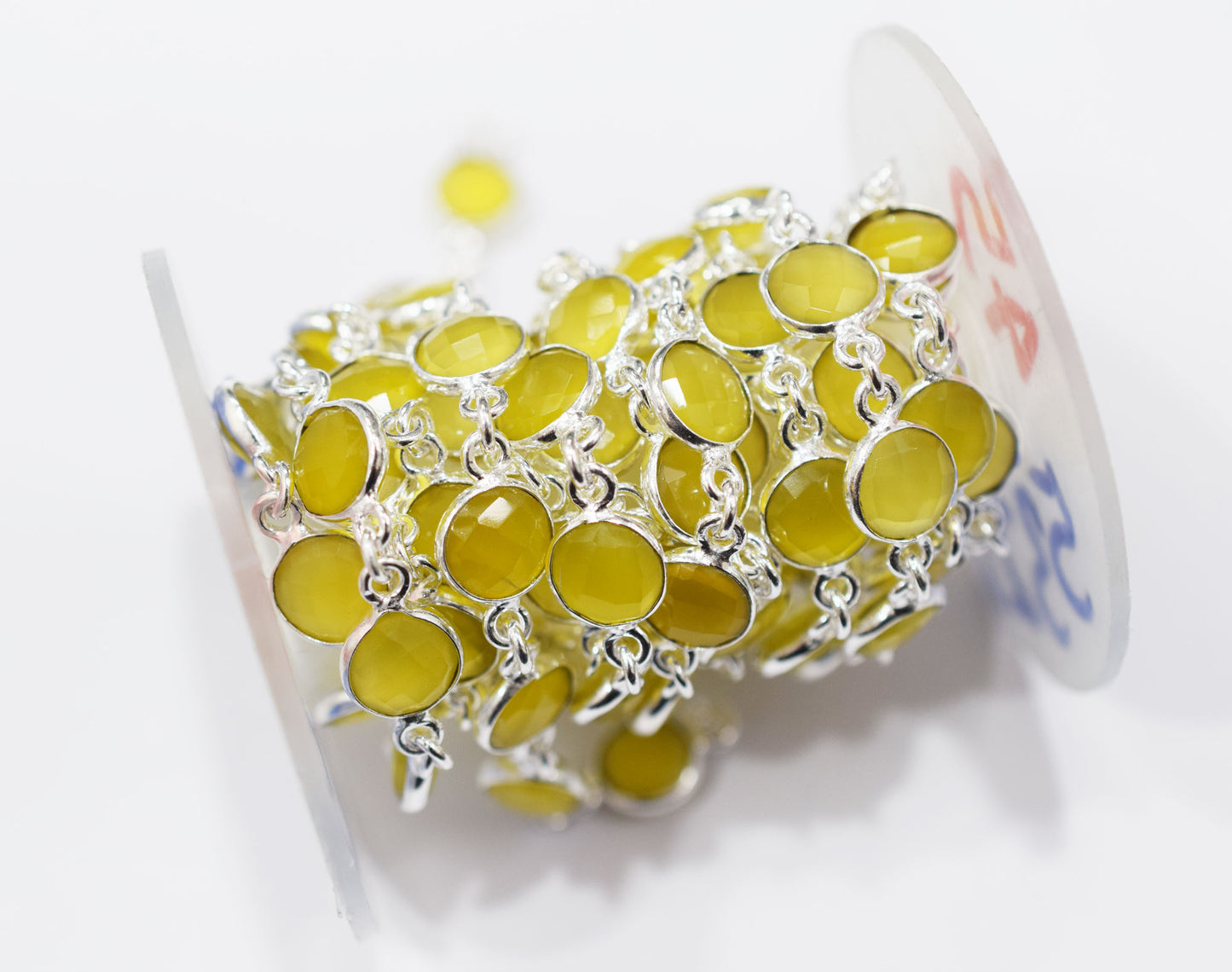 Yellow Chalcedony Faceted Coin Shape Connector Chain , 9 mm , RB-6694