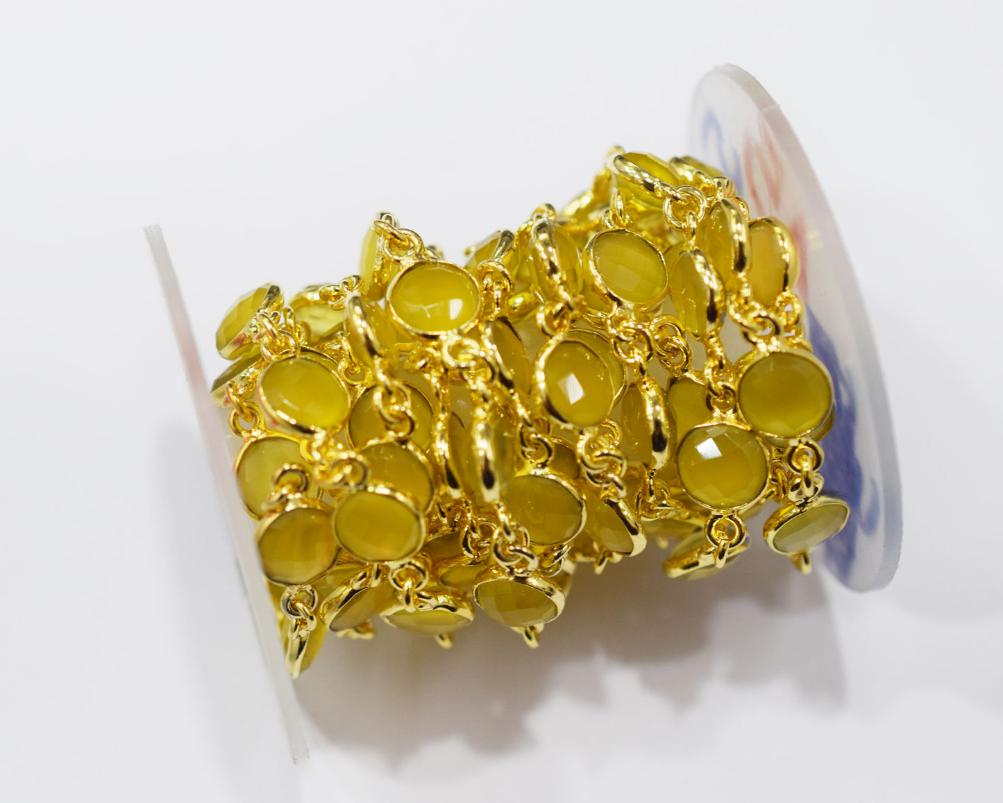 Yellow Chalcedony Faceted Coin Shape Connector Chain , 9 mm , RB-6694