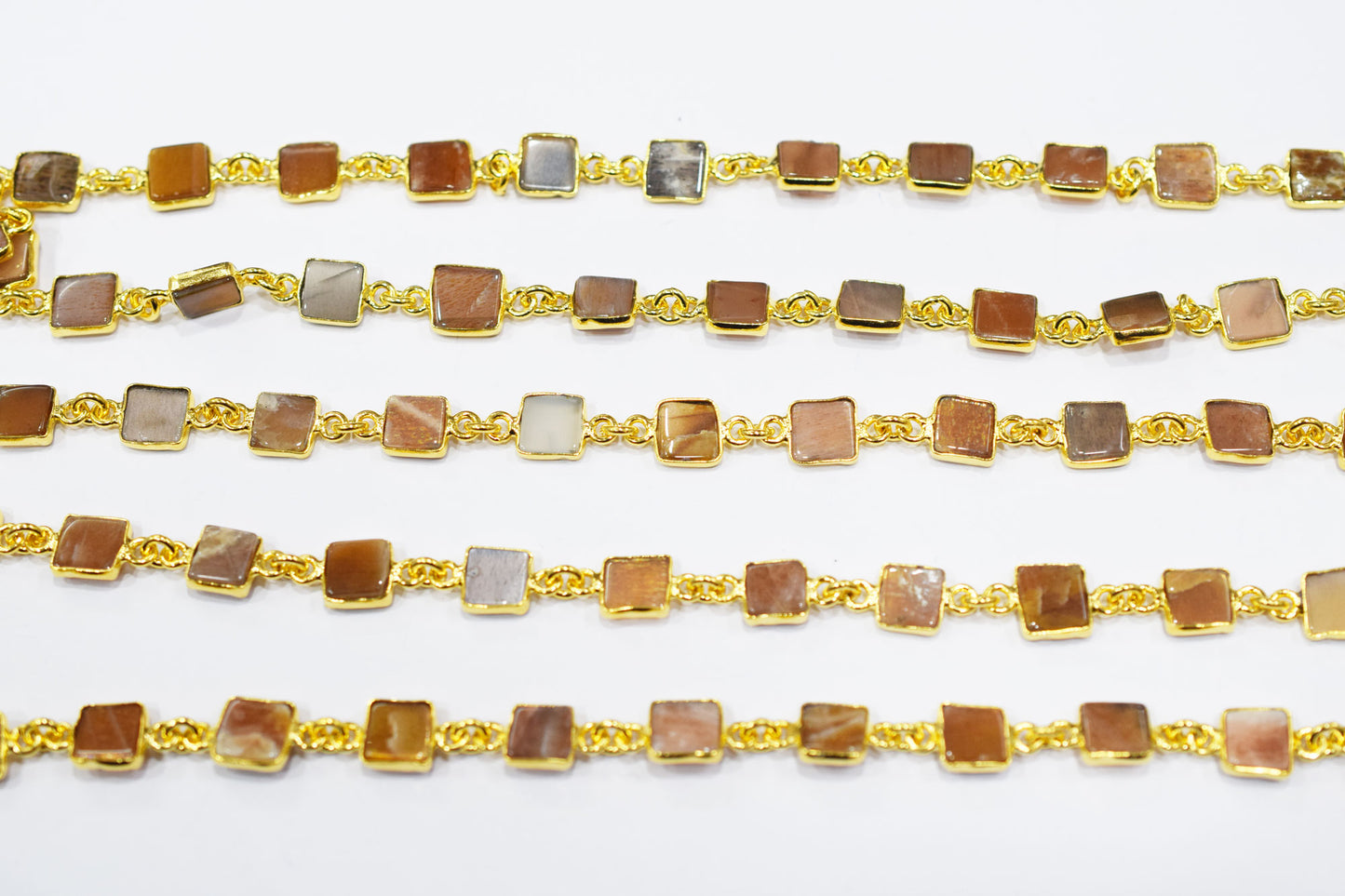 Golden Shine Moonstone Square Shape Smooth Connector Chain , 8 mm , RB-6695