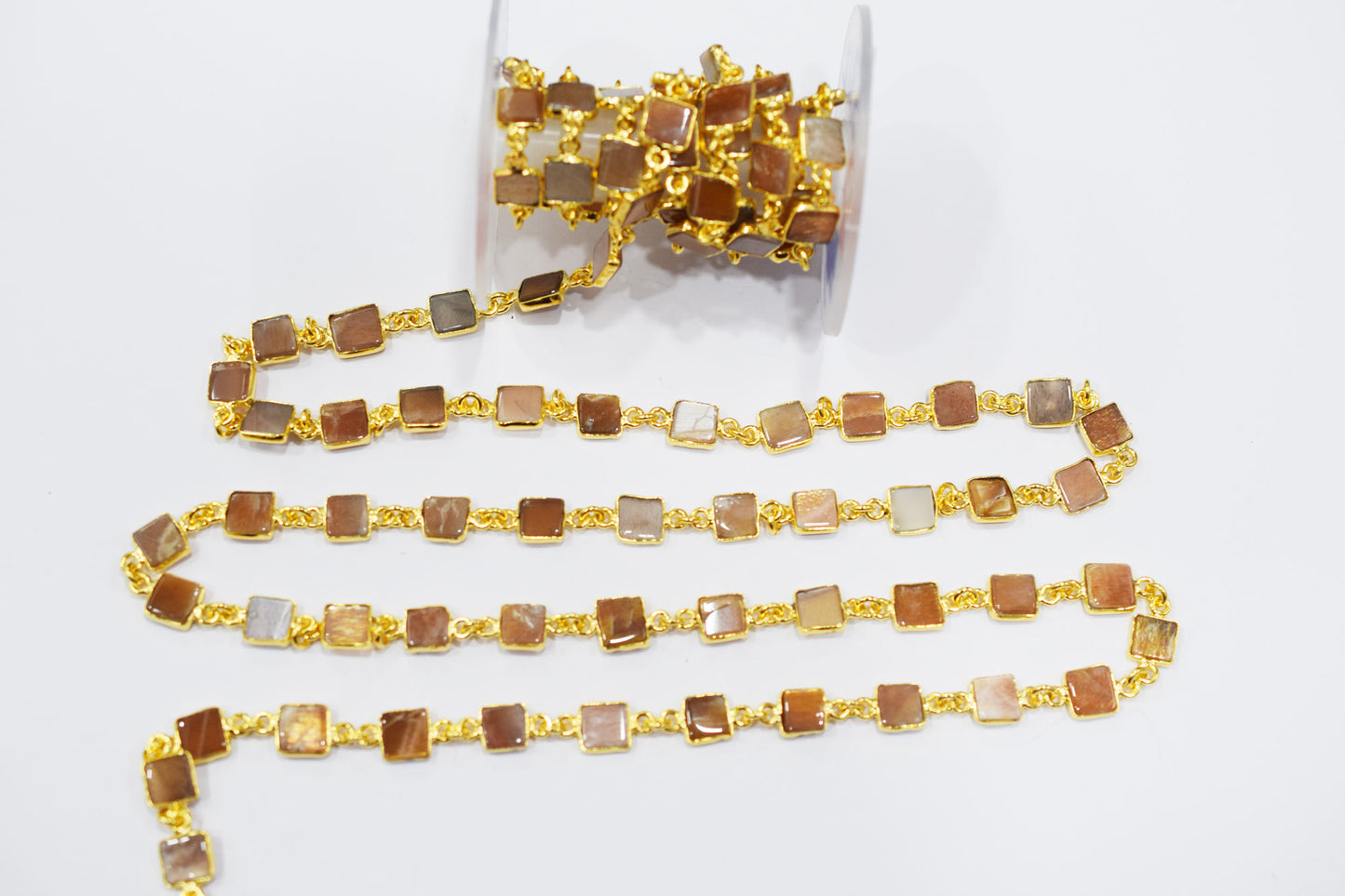 Golden Shine Moonstone Square Shape Smooth Connector Chain , 8 mm , RB-6695