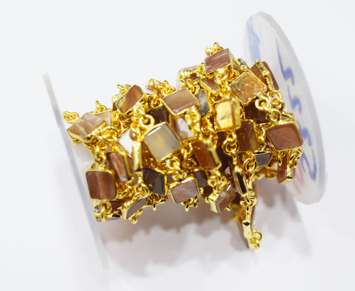 Golden Shine Moonstone Square Shape Smooth Connector Chain , 8 mm , RB-6695