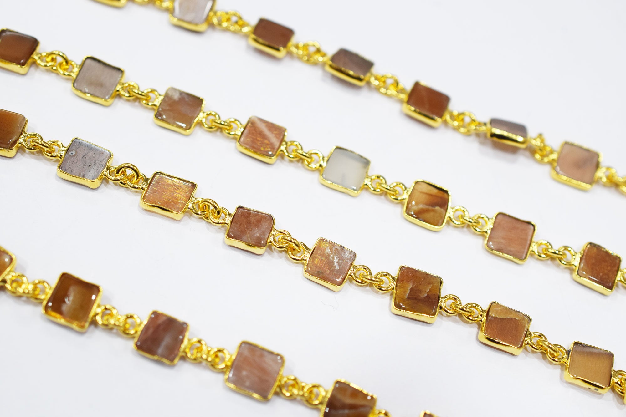 Golden Shine Moonstone Square Shape Smooth Connector Chain , 8 mm , RB-6695