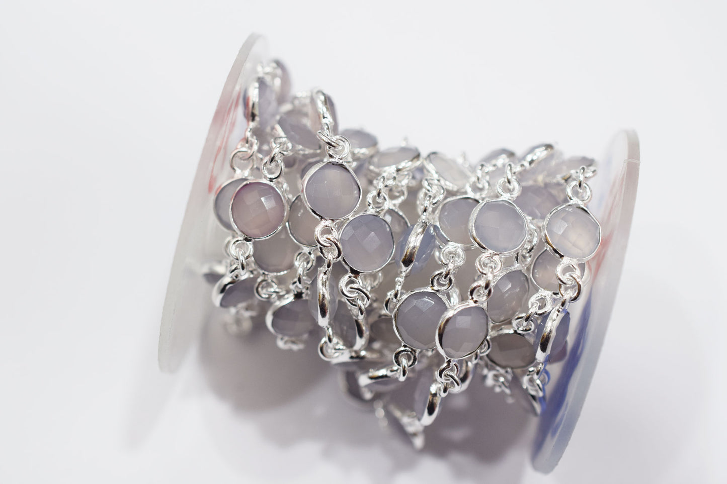 Lavender Chalcedony Faceted Coin Shape Connector Chain , 9 mm , RB-6696