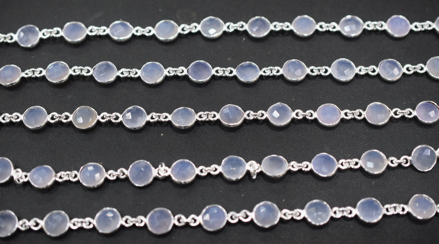 Lavender Chalcedony Faceted Coin Shape Connector Chain , 9 mm , RB-6696