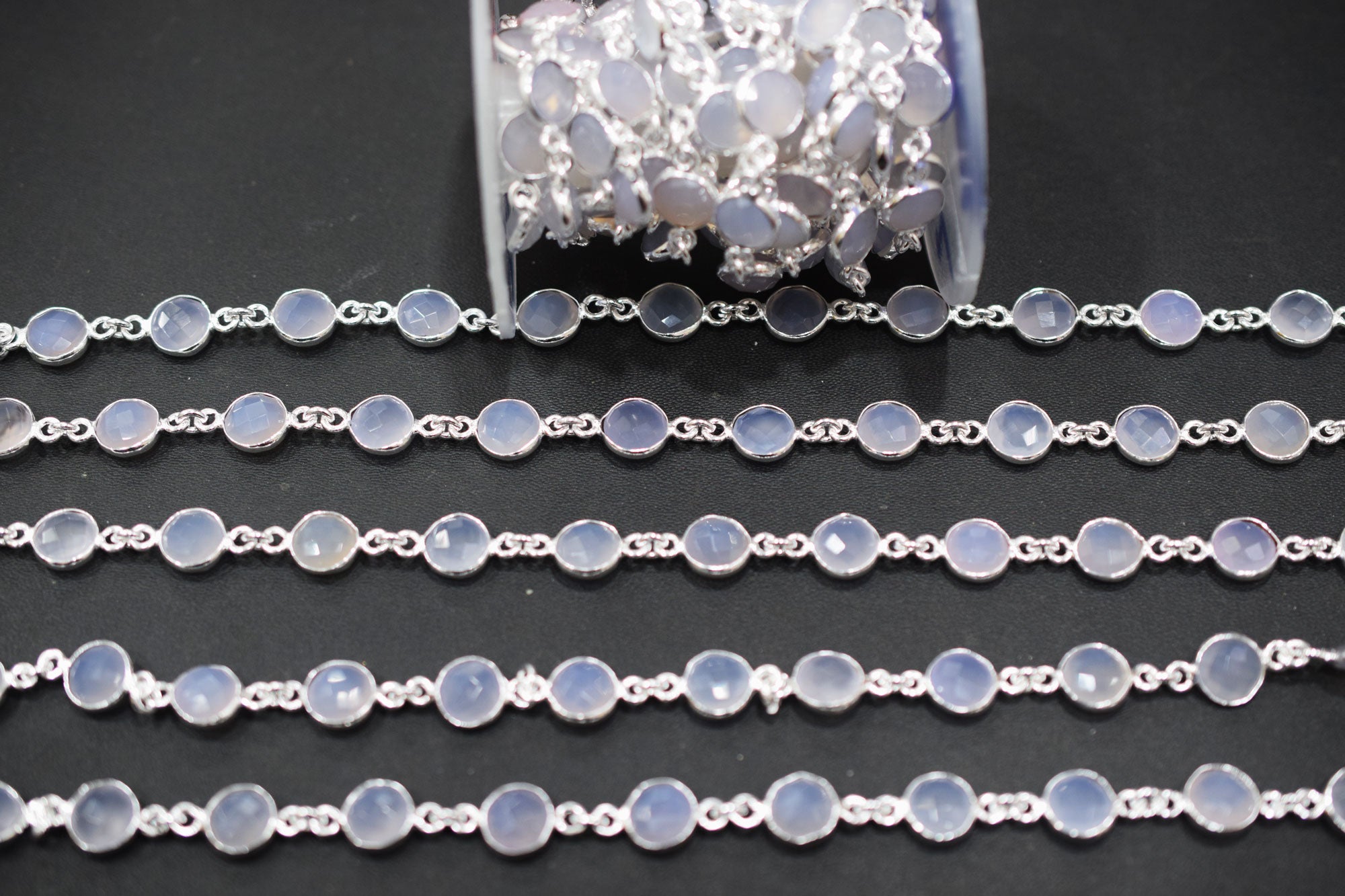 Lavender Chalcedony Faceted Coin Shape Connector Chain , 9 mm , RB-6696