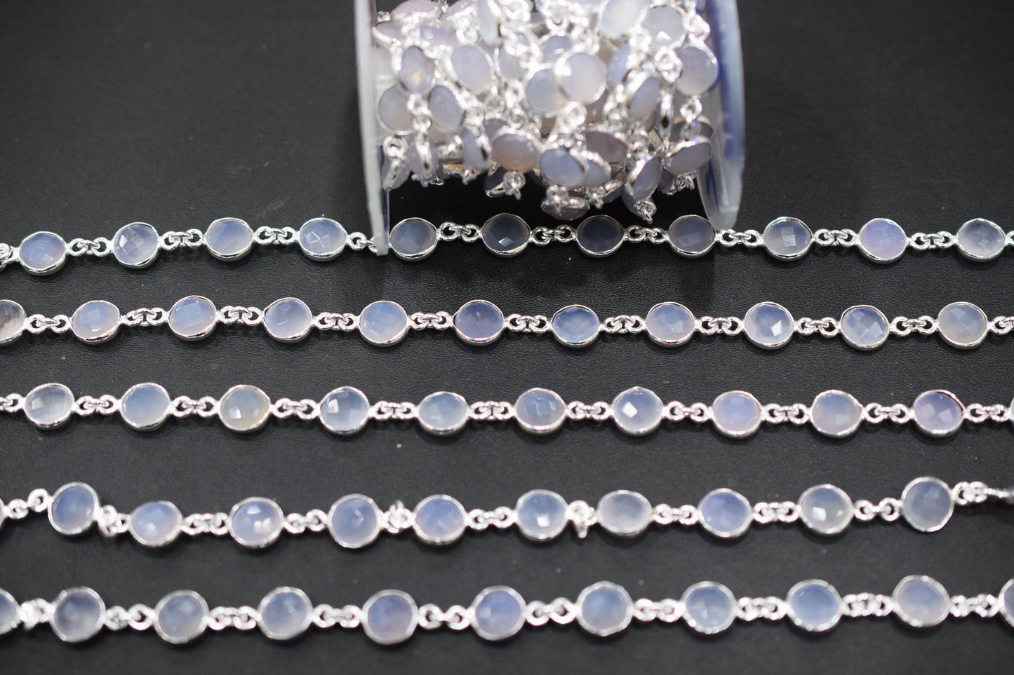 Lavender Chalcedony Faceted Coin Shape Connector Chain , 9 mm , RB-6696