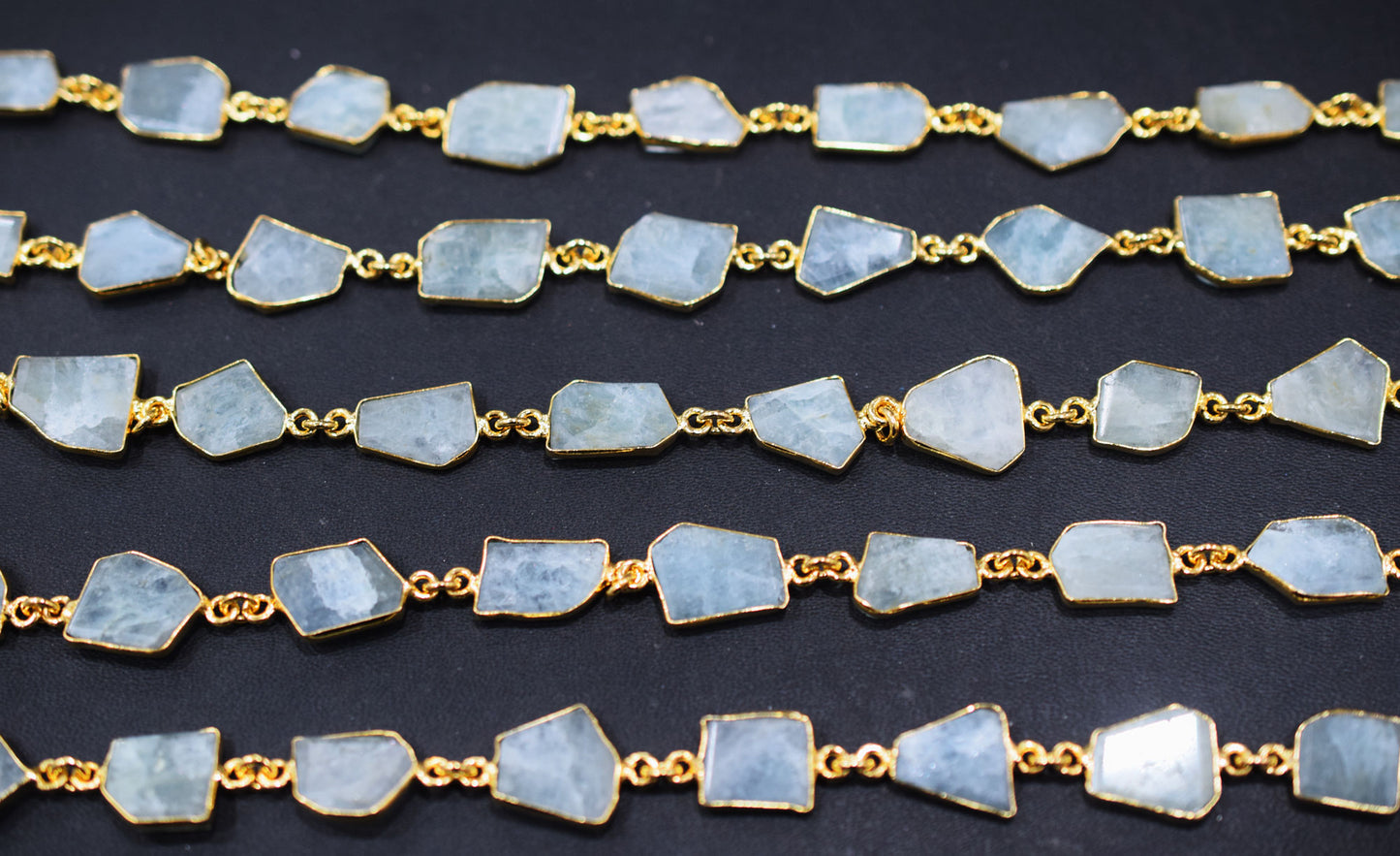 Milky Aquamarine Fancy Cut Shape Connector Chain , 8x14 - 11x14 mm , RB-6697