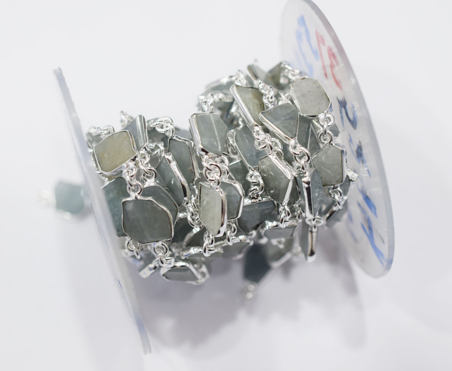 Milky Aquamarine Fancy Cut Shape Connector Chain , 8x14 - 11x14 mm , RB-6697