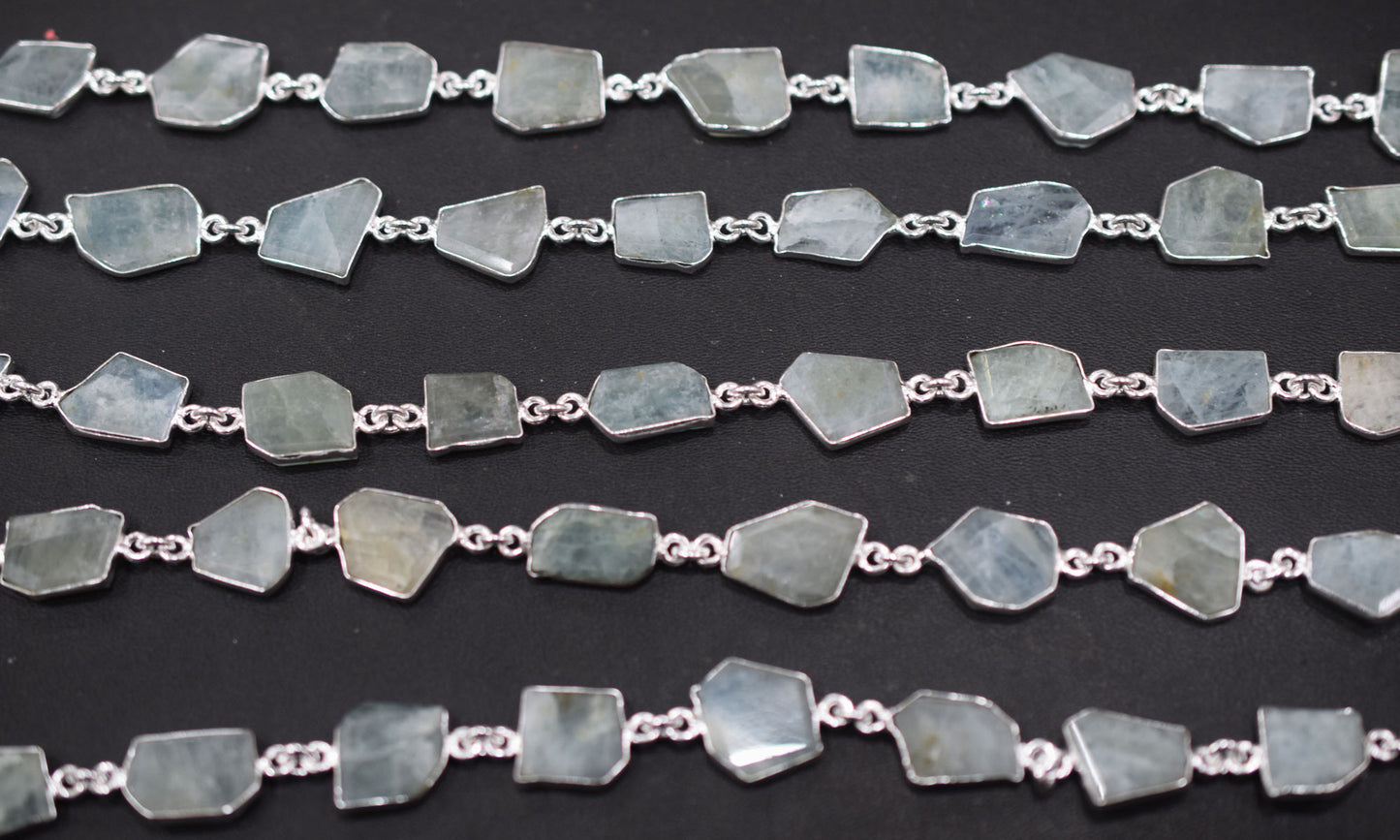Milky Aquamarine Fancy Cut Shape Connector Chain , 8x14 - 11x14 mm , RB-6697