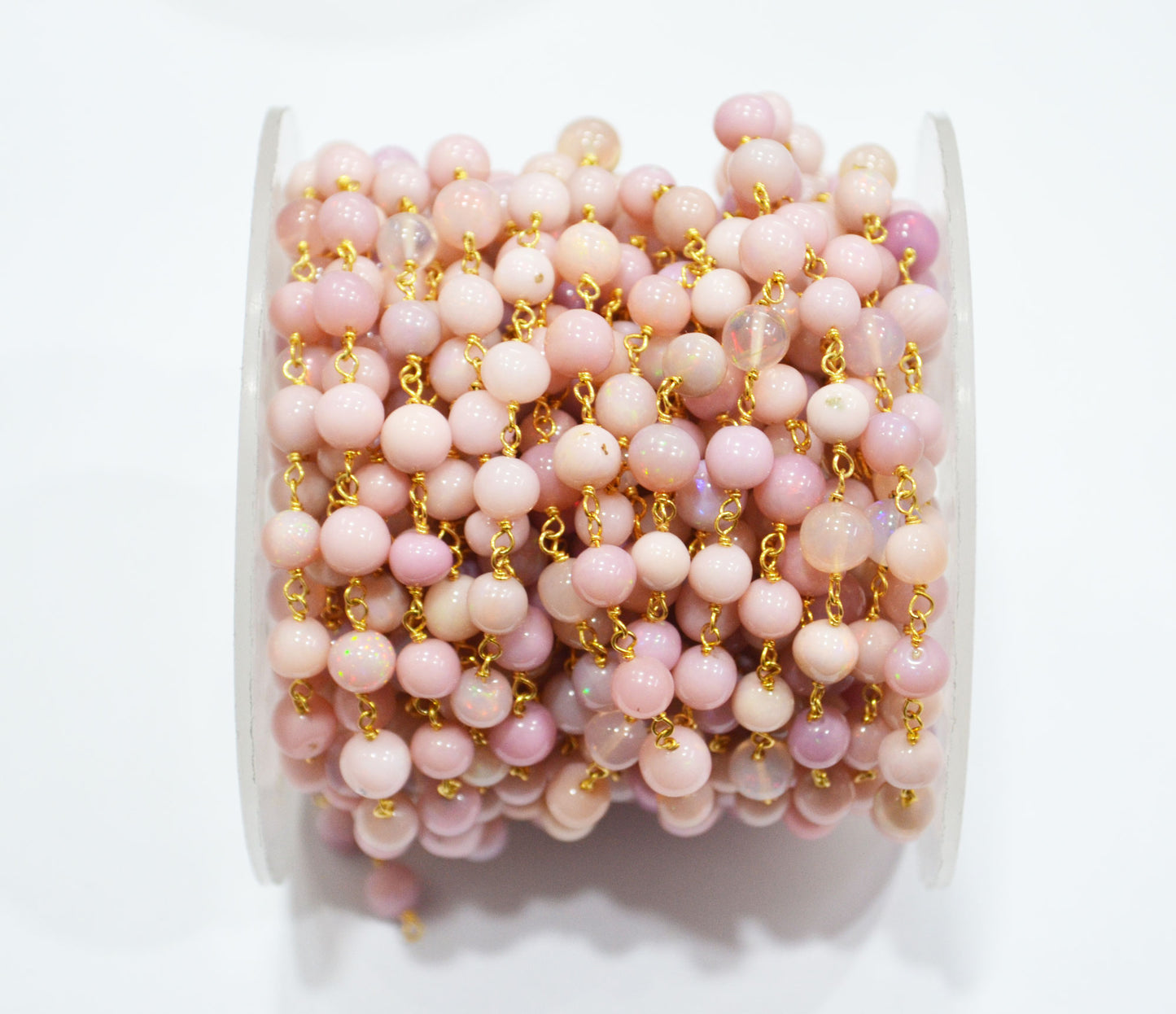 Pink Ethiopian Opal Smooth Round Shape Rosary Beaded Chain , 5 - 6 mm , 6699