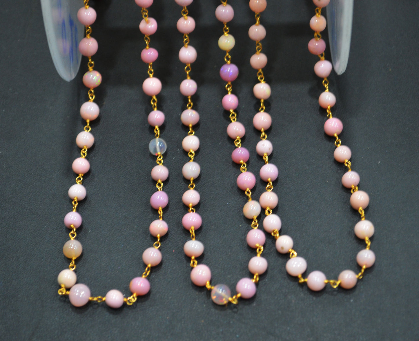 Pink Ethiopian Opal Smooth Round Shape Rosary Beaded Chain , 5 - 6 mm , 6699