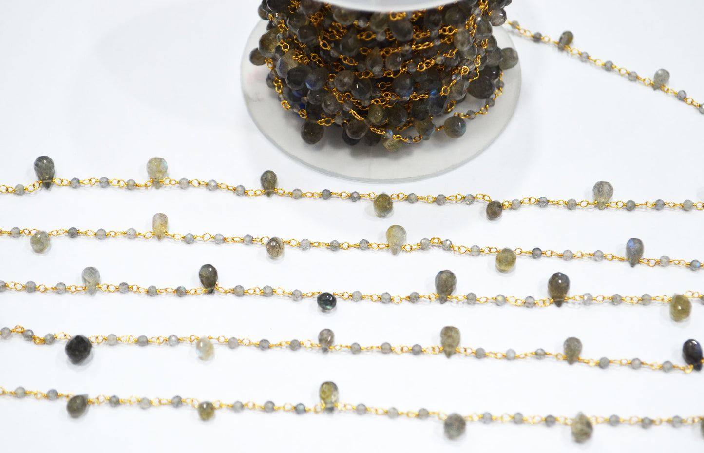 Labradorite Faceted Rondelle Rosary Beaded Chain ,Labradorite Faceted Tear Drops Shape Wire Wrapped Chain , 3x4 - 4x6 mm ,6700