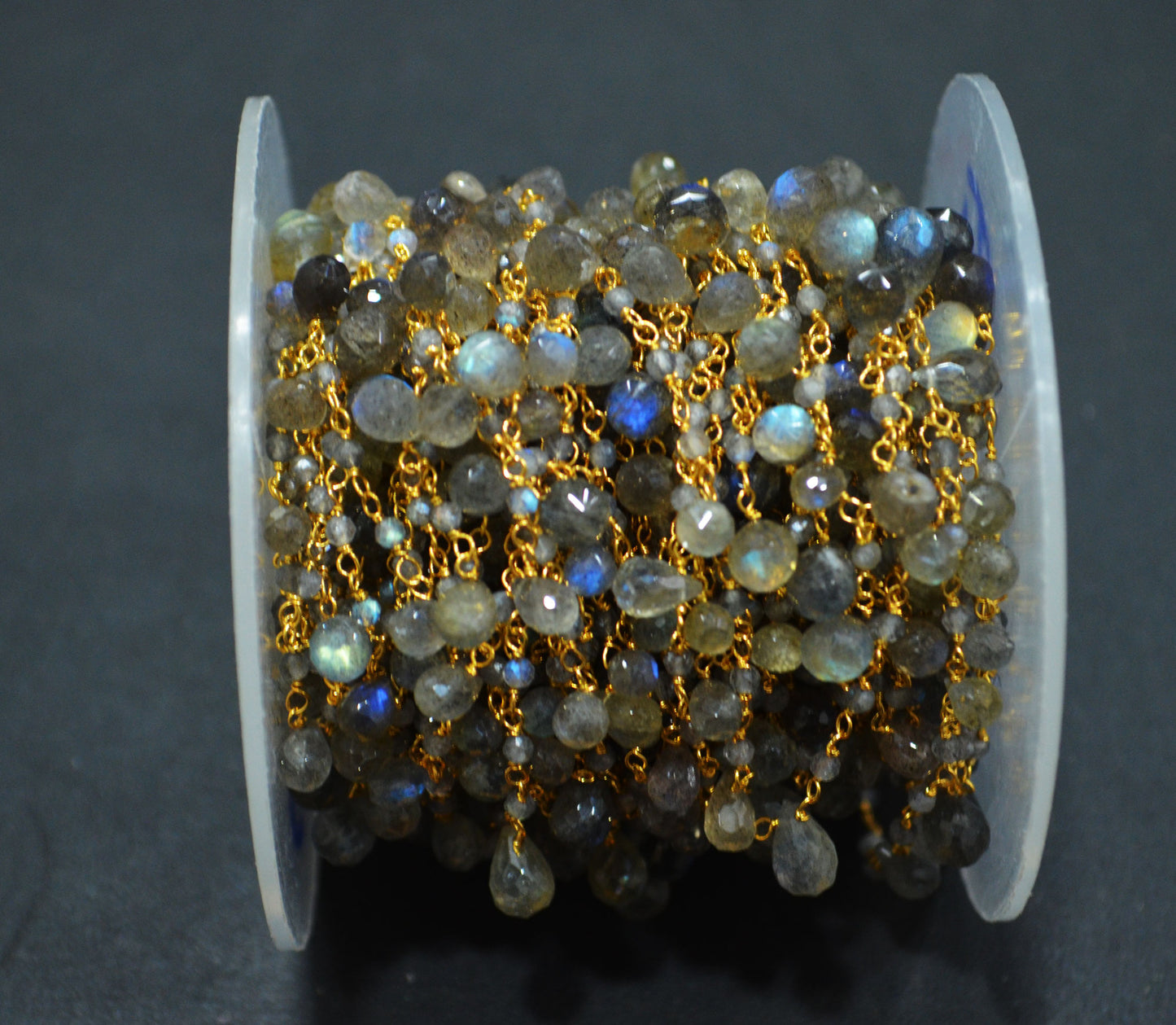 Labradorite Faceted Rondelle Rosary Beaded Chain ,Labradorite Faceted Tear Drops Shape Wire Wrapped Chain , 3x4 - 4x6 mm ,6700
