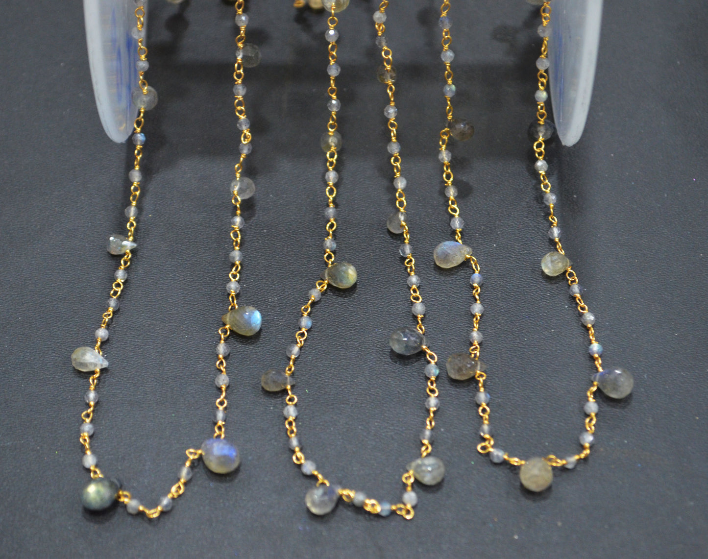 Labradorite Faceted Rondelle Rosary Beaded Chain ,Labradorite Faceted Tear Drops Shape Wire Wrapped Chain , 3x4 - 4x6 mm ,6700