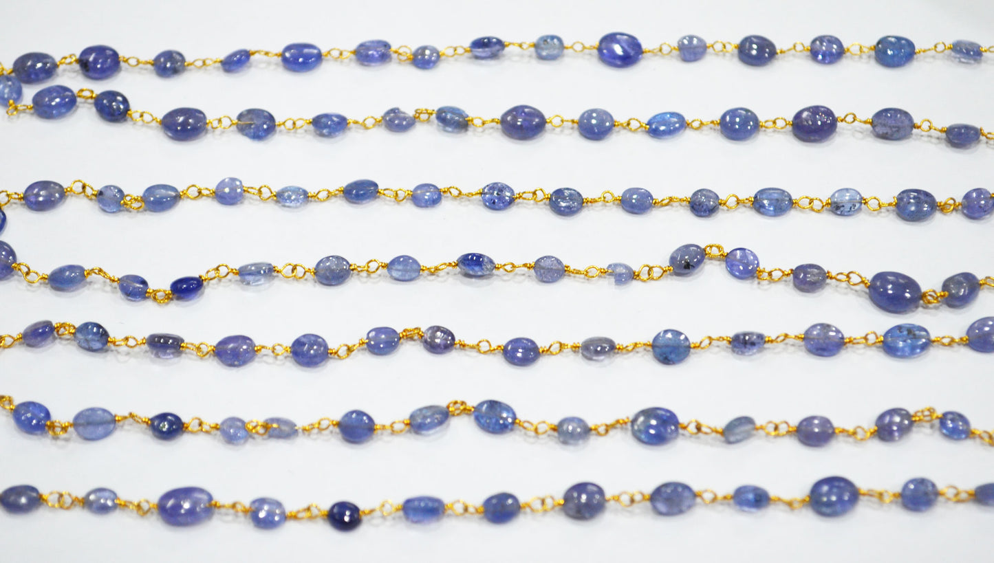 Tanzanite Smooth Oval Shape Rosary Beaded Chain , 3x4 - 4x5 mm , 6701