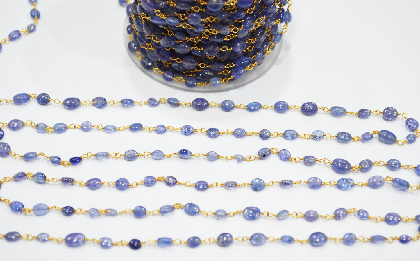 Tanzanite Smooth Oval Shape Rosary Beaded Chain , 3x4 - 4x5 mm , 6701