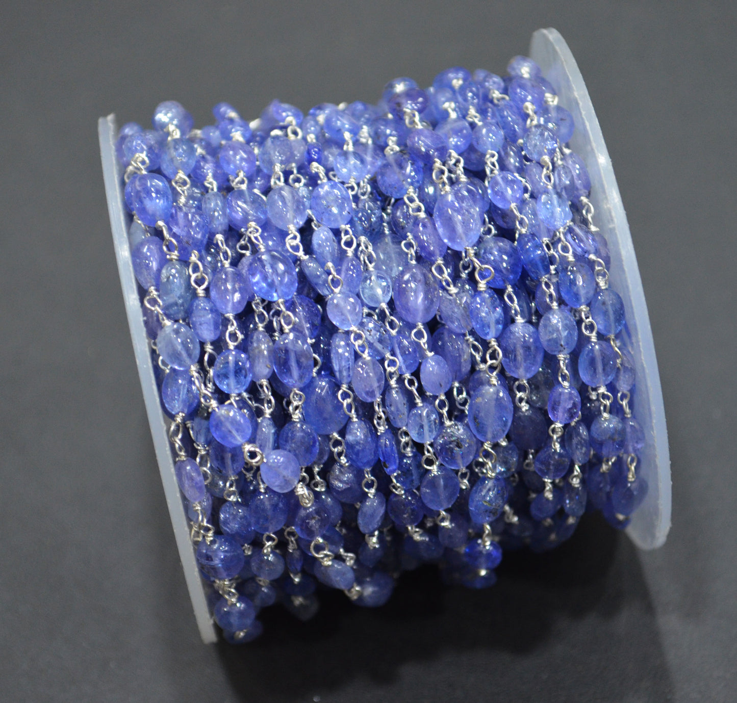 Tanzanite Smooth Oval Shape Rosary Beaded Chain , 3x4 - 4x5 mm , 6701