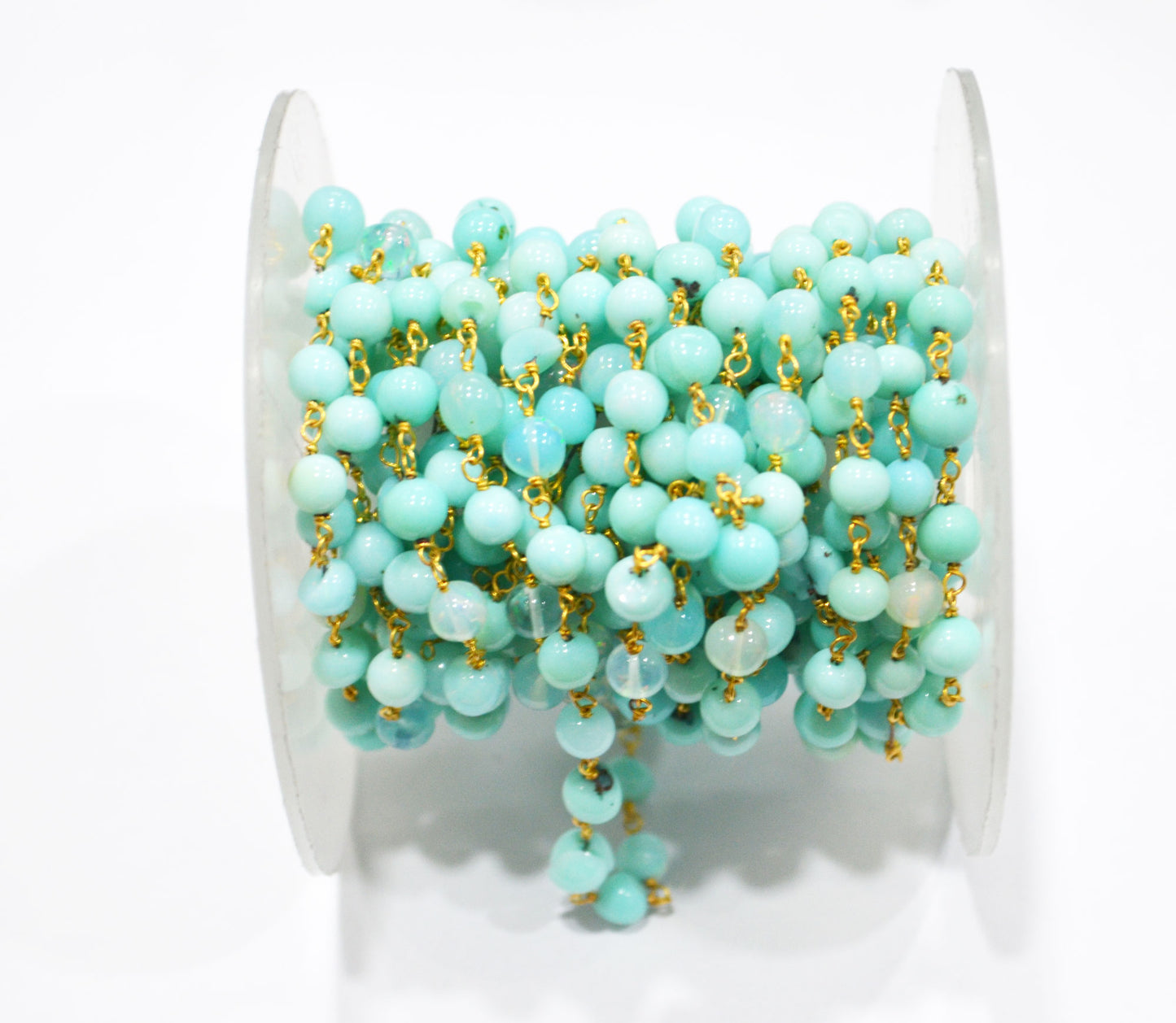 Aqua Ethiopian Opal Smooth Round Shape Rosary Beaded Chain , 5 - 6 mm , 6704