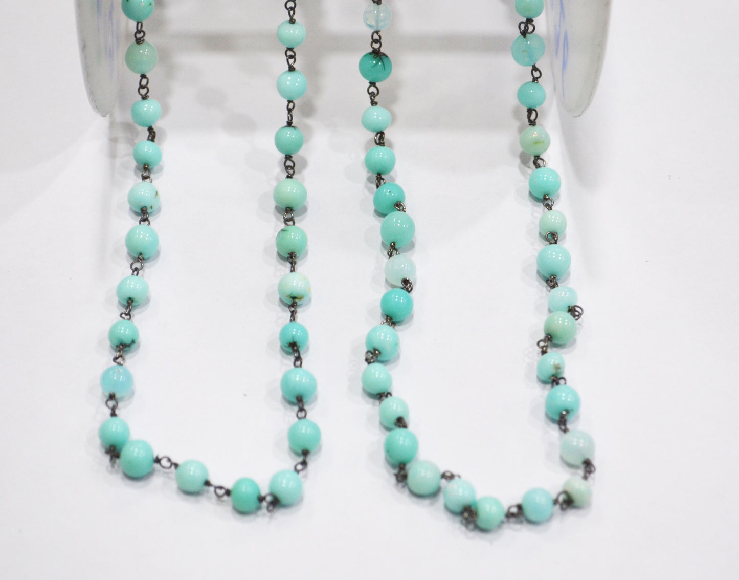 Aqua Ethiopian Opal Smooth Round Shape Rosary Beaded Chain , 5 - 6 mm , 6704