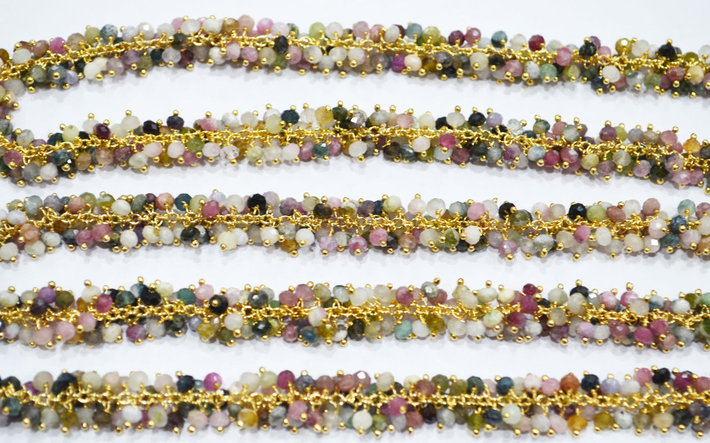 Multi Tourmaline Faceted Rondelle Rosary Beaded Grape Chain , Multi Tourmaline Angoori Cluster Wire Wrapped Chain , 3.50 mm , 6713