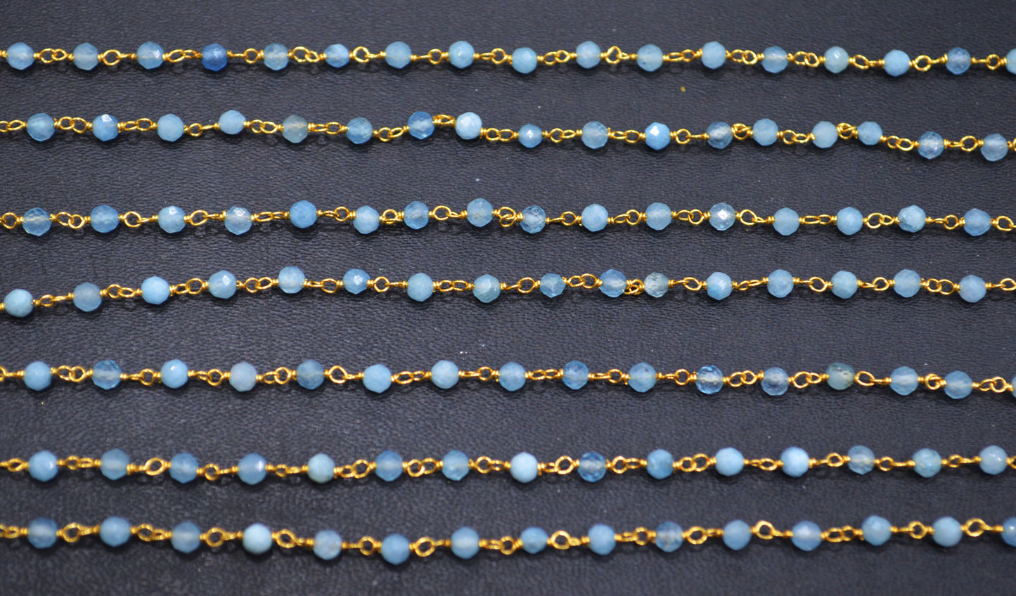 Milky Aquamarine Faceted Round Shape Rosary Beaded Chain , 3 mm , RB-6714