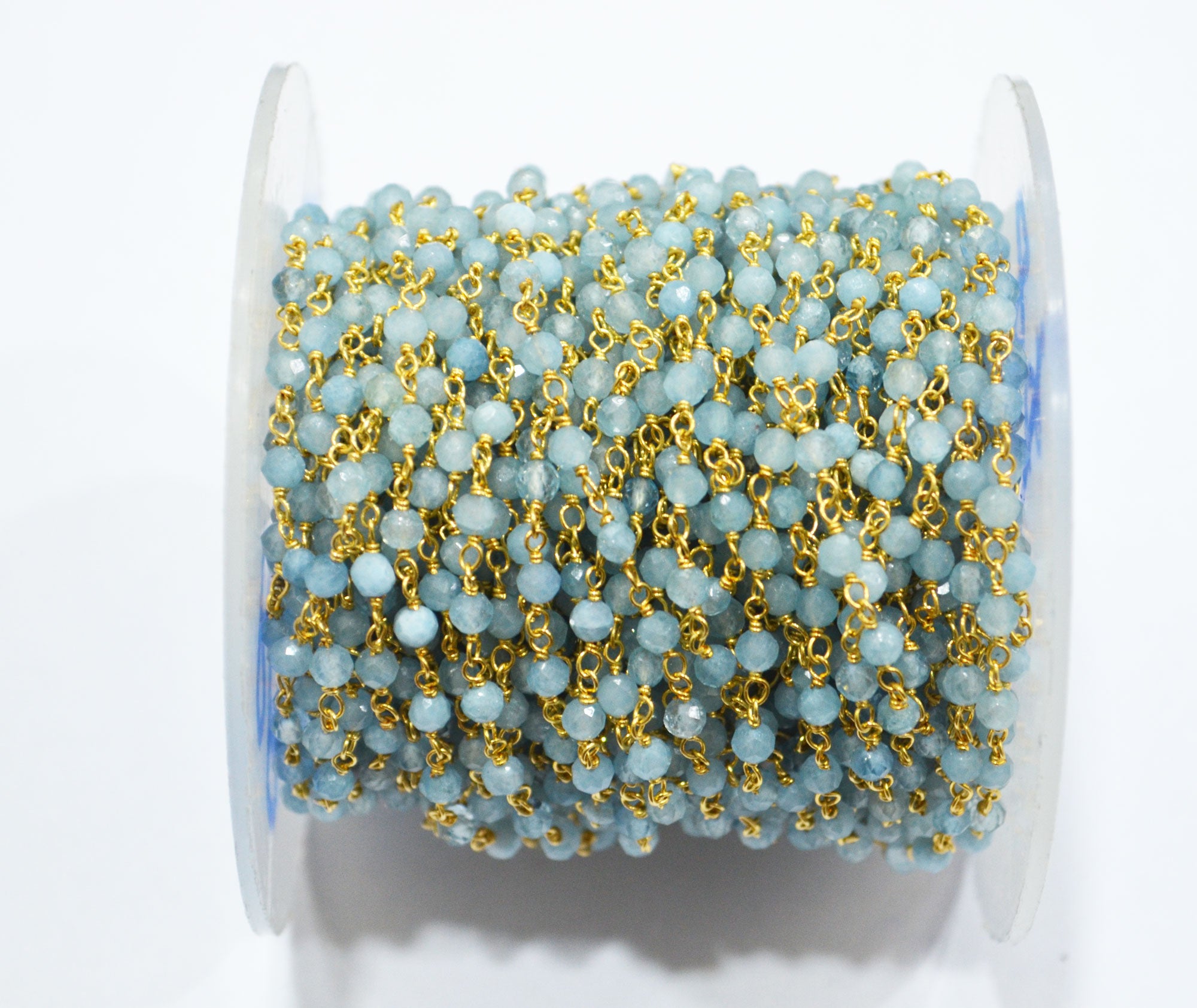 Milky Aquamarine Faceted Round Shape Rosary Beaded Chain , 3 mm , RB-6714