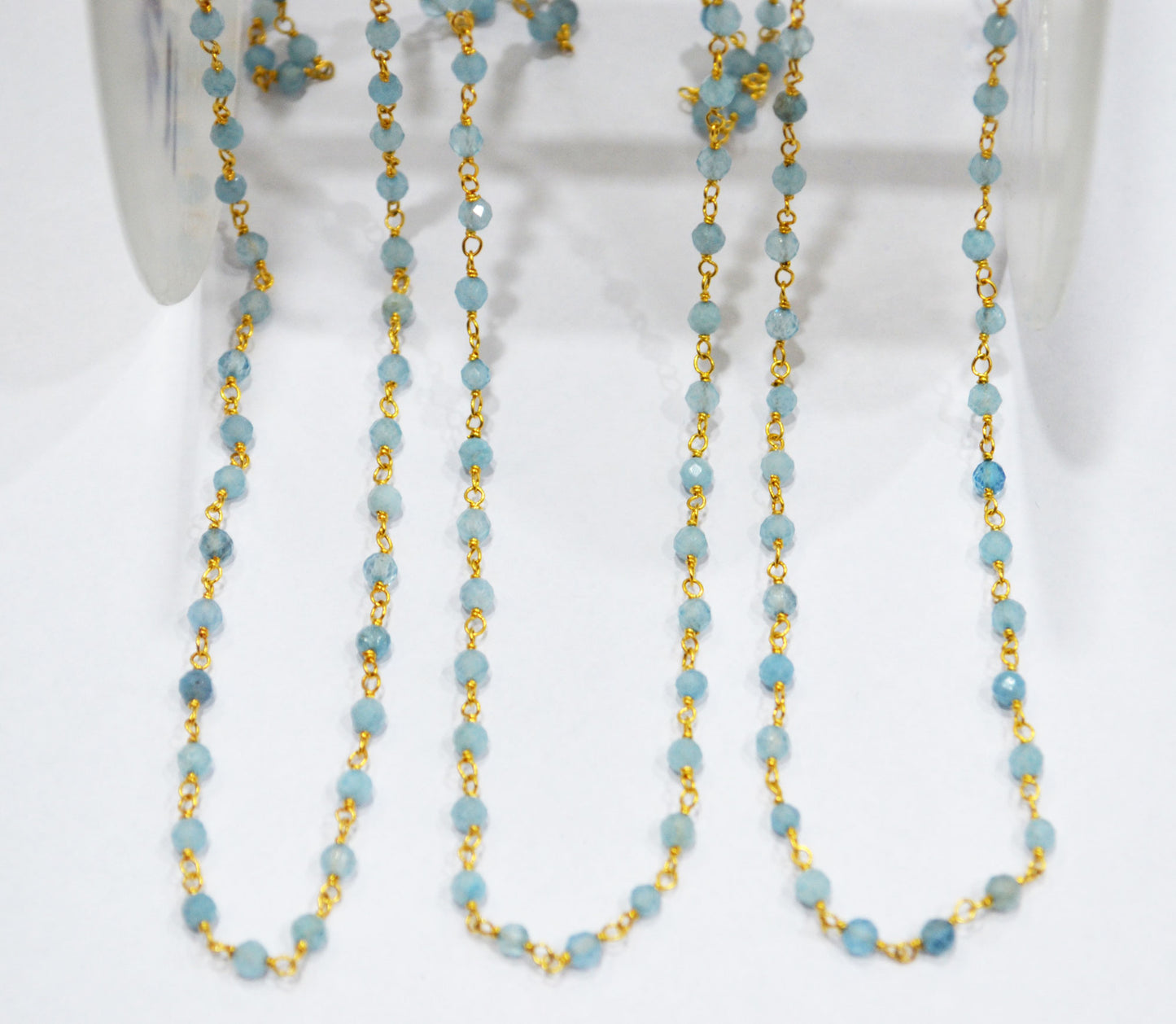 Milky Aquamarine Faceted Round Shape Rosary Beaded Chain , 3 mm , RB-6714