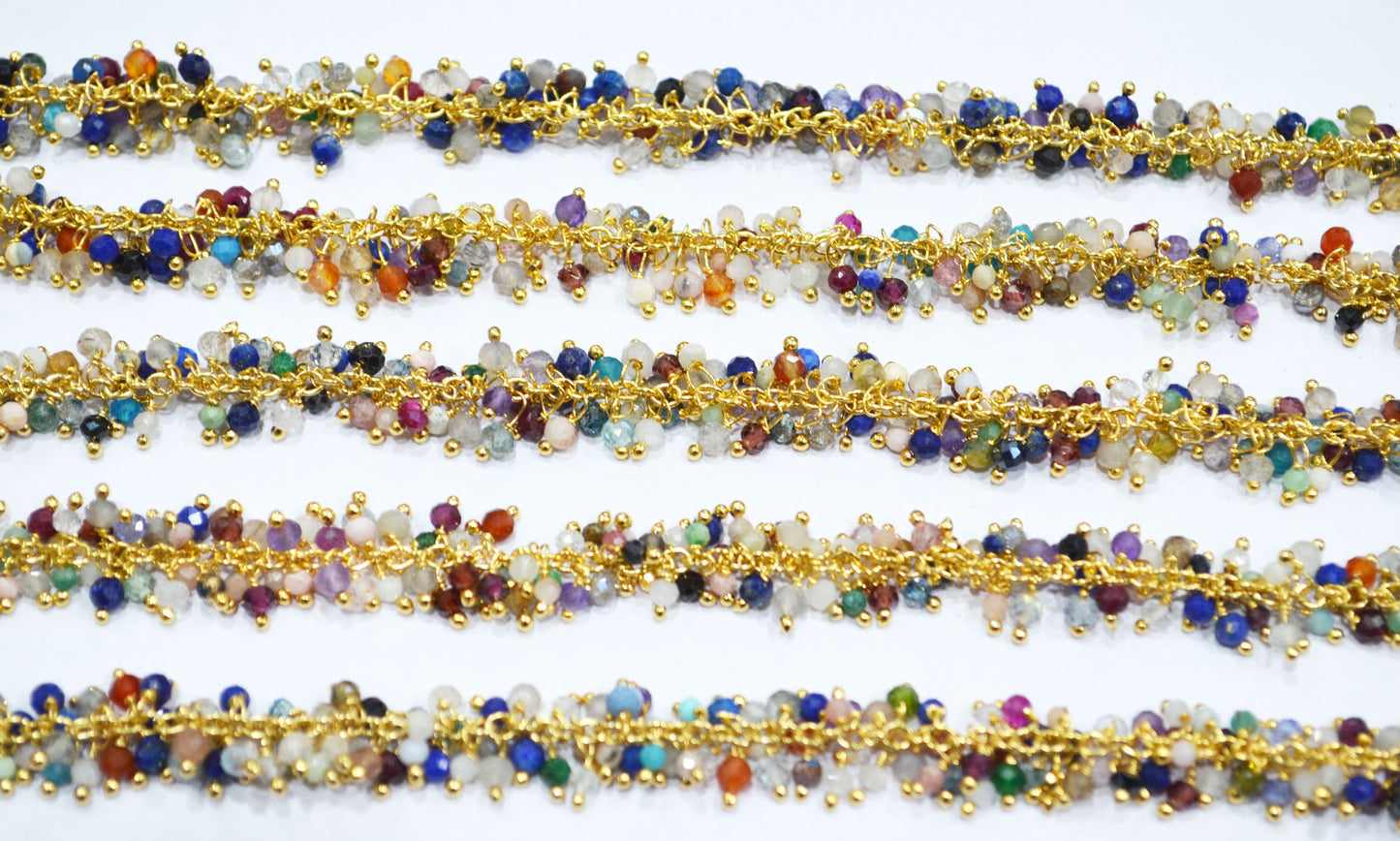 Multi Semi Precious Gemstone Faceted Round Grape Chain , 2.5-3.5 mm , 6715
