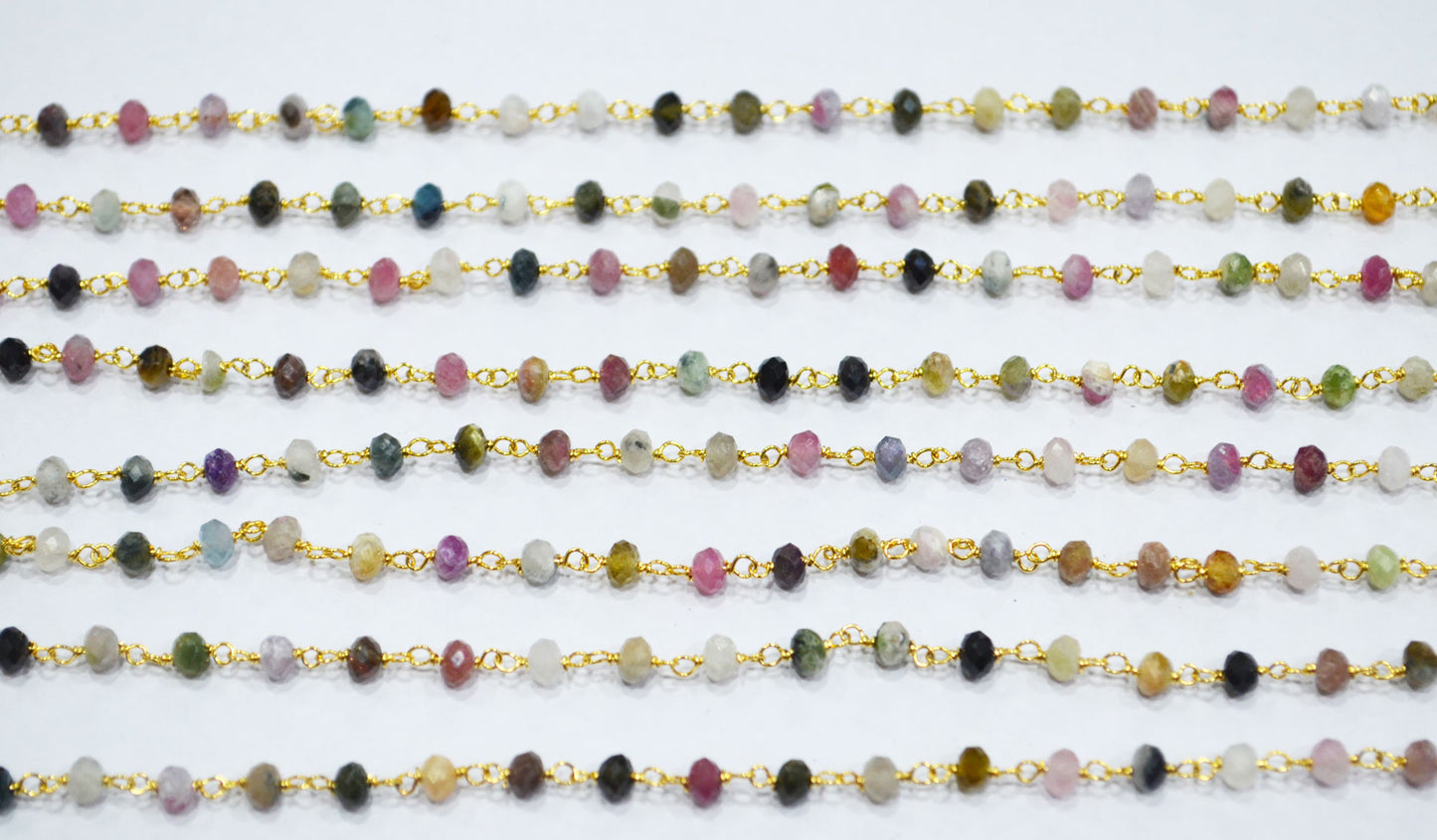 Multi Tourmaline Faceted Rondelle Shape Rosary Beaded Chain , Sold By Foot , 3.50 mm , RB-6716