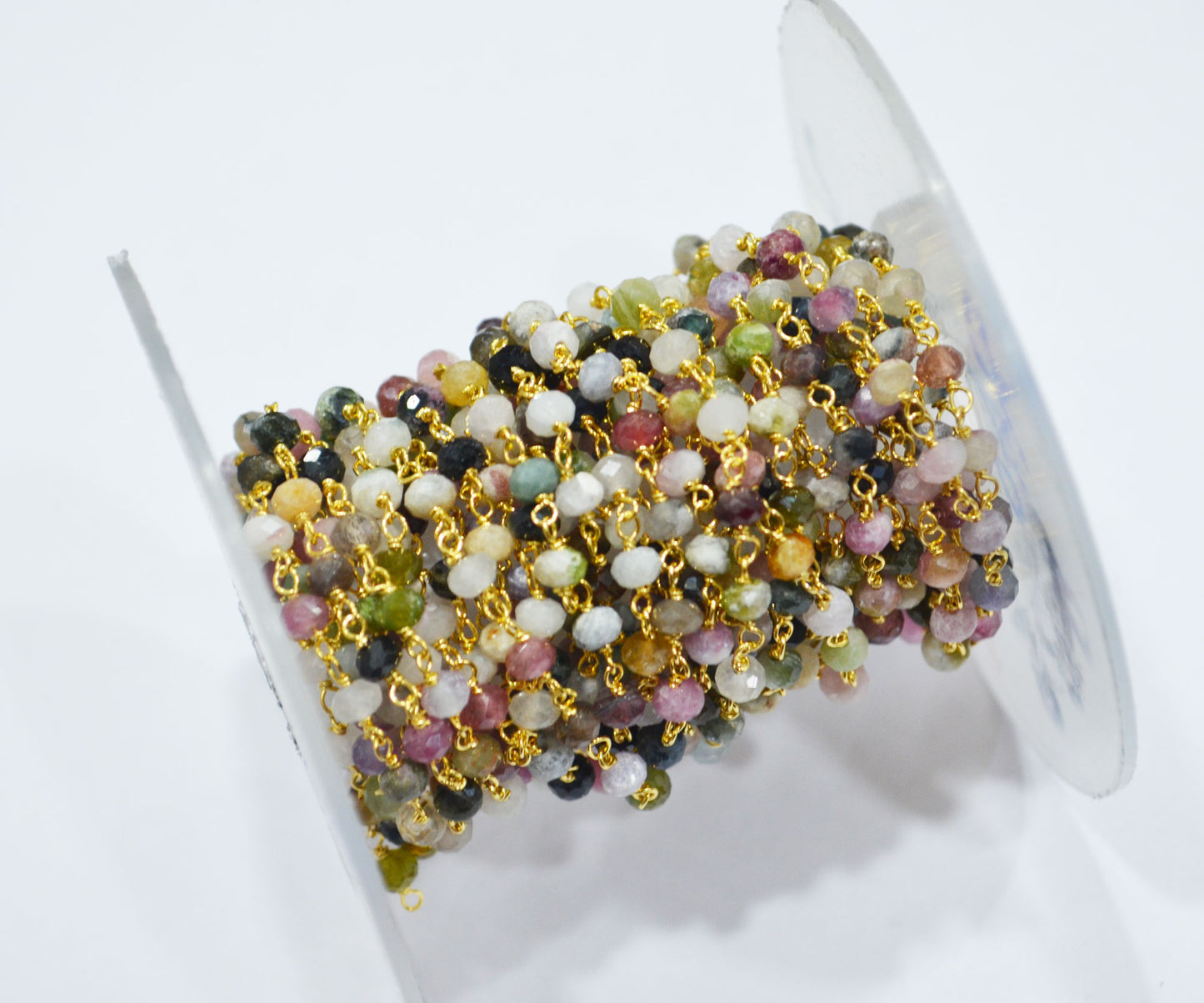 Multi Tourmaline Faceted Rondelle Shape Rosary Beaded Chain , Sold By Foot , 3.50 mm , RB-6716