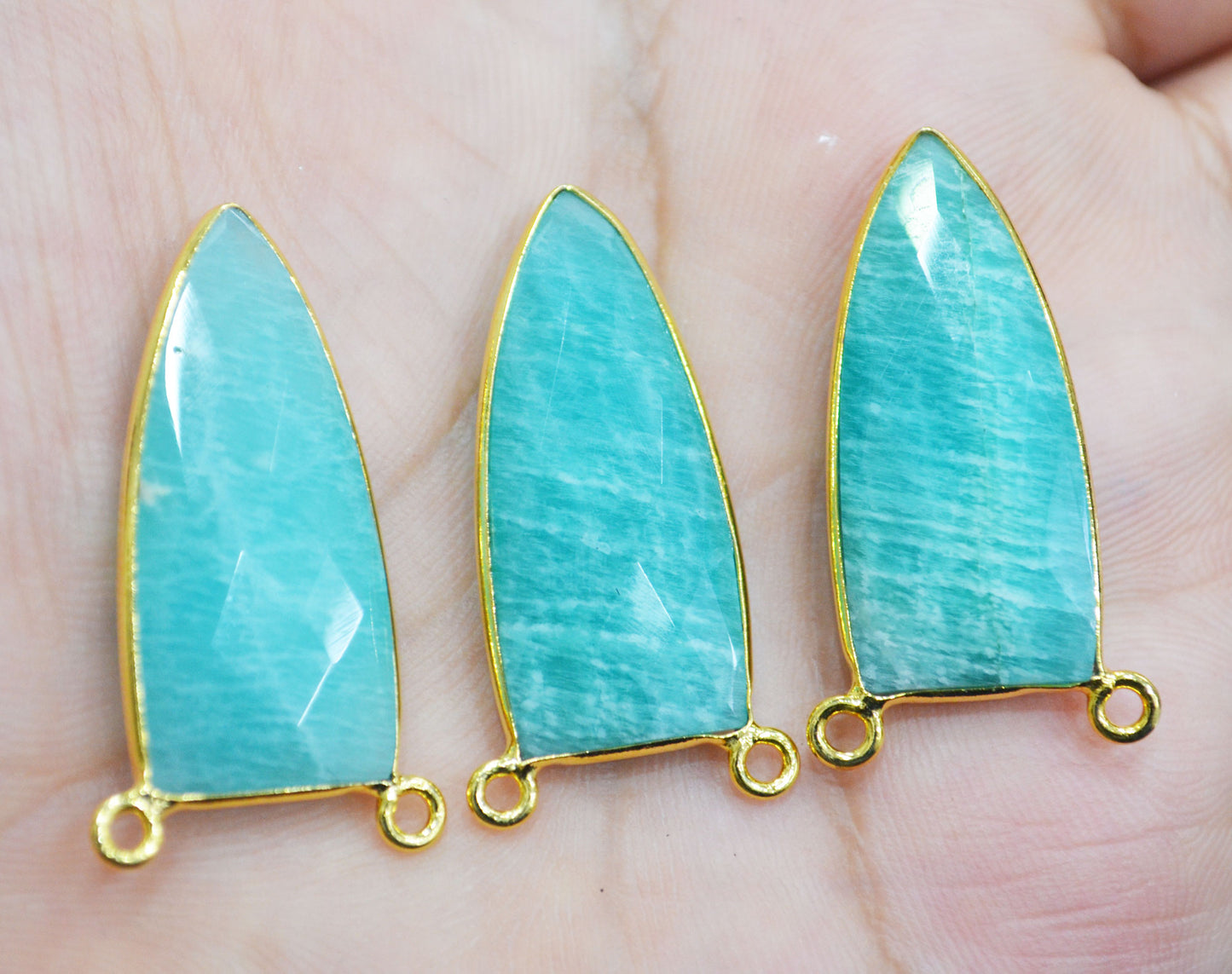 Amazonite Faceted Arrowhead Shape Double Bail Connector , Sold By Piece , 14x32 mm , RB-6719