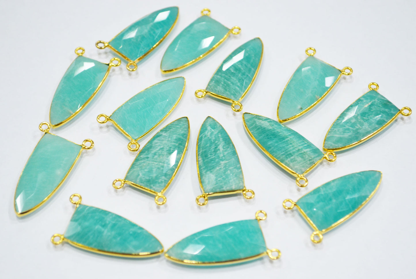 Amazonite Faceted Arrowhead Shape Double Bail Connector , Sold By Piece , 14x32 mm , RB-6719
