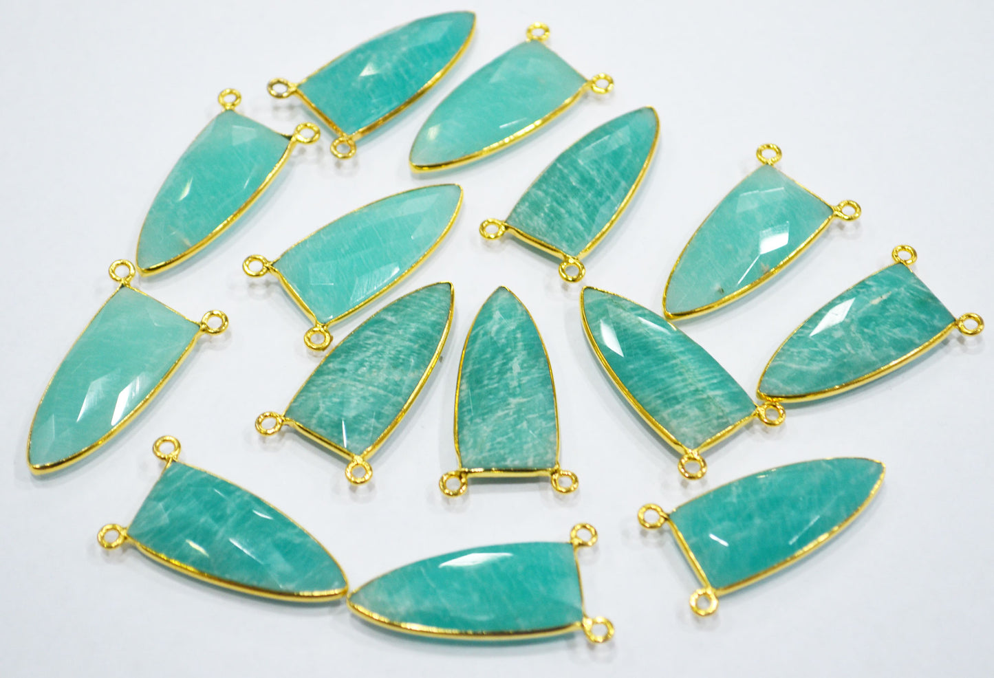 Amazonite Faceted Arrowhead Shape Double Bail Connector , Sold By Piece , 14x32 mm , RB-6719