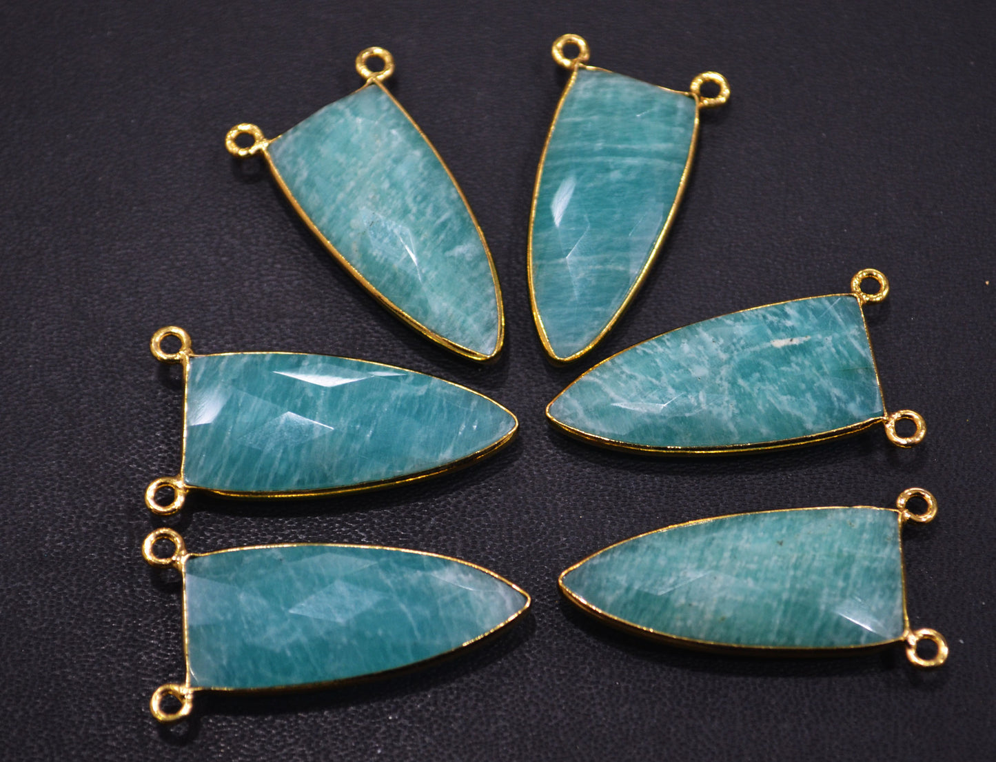 Amazonite Faceted Arrowhead Shape Double Bail Connector , Sold By Piece , 14x32 mm , RB-6719
