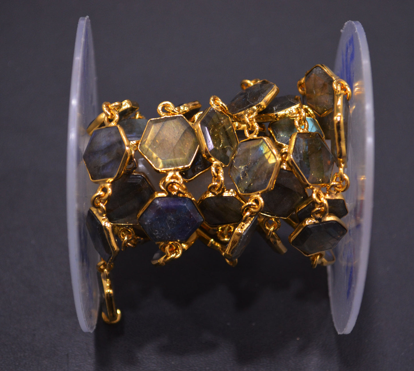 Labradorite Crown Cut Hexagon Shape Connector Chain , 10 - 14 mm , RB-6720