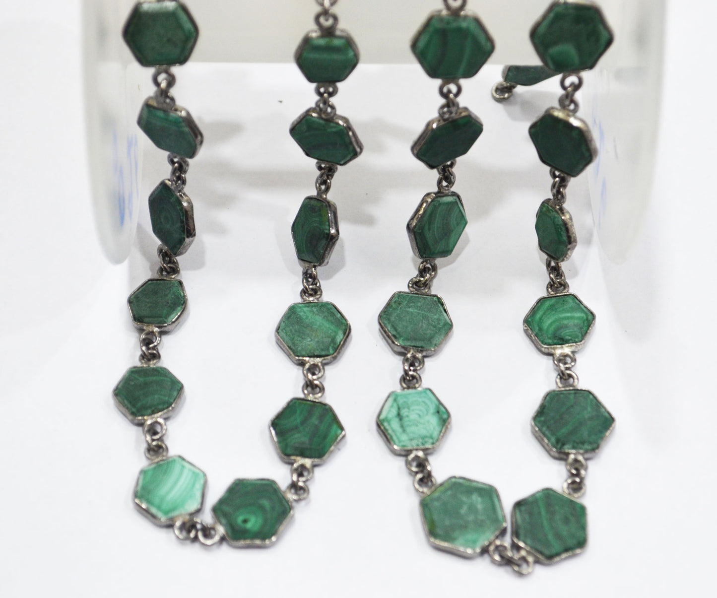 Malachite Crown Cut Hexagon Shape Connector Chain , 10 - 14 mm , RB-6721