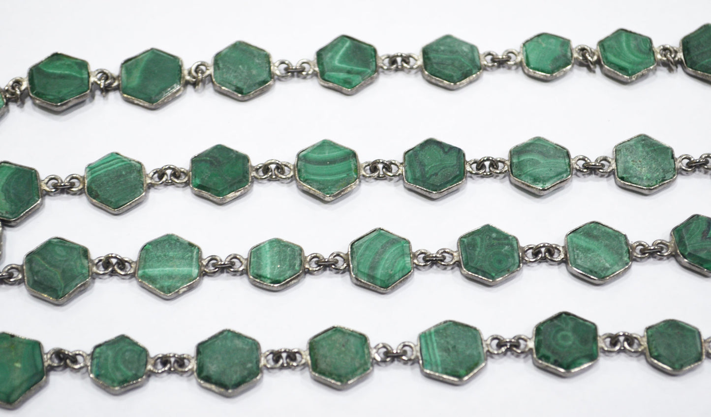 Malachite Crown Cut Hexagon Shape Connector Chain , 10 - 14 mm , RB-6721